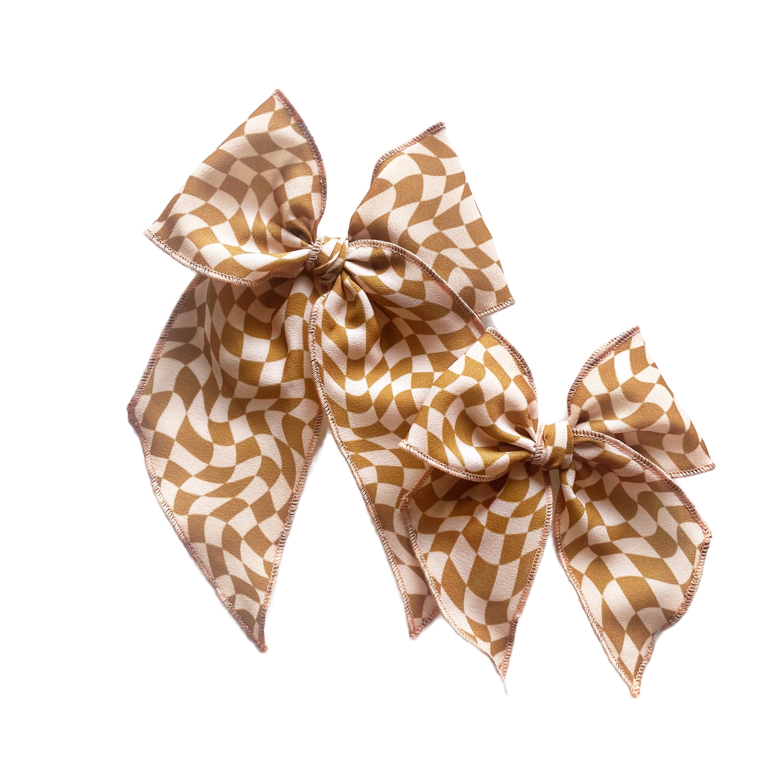 Tan &amp;amp; Blush Wave Checkered Elle Bow
