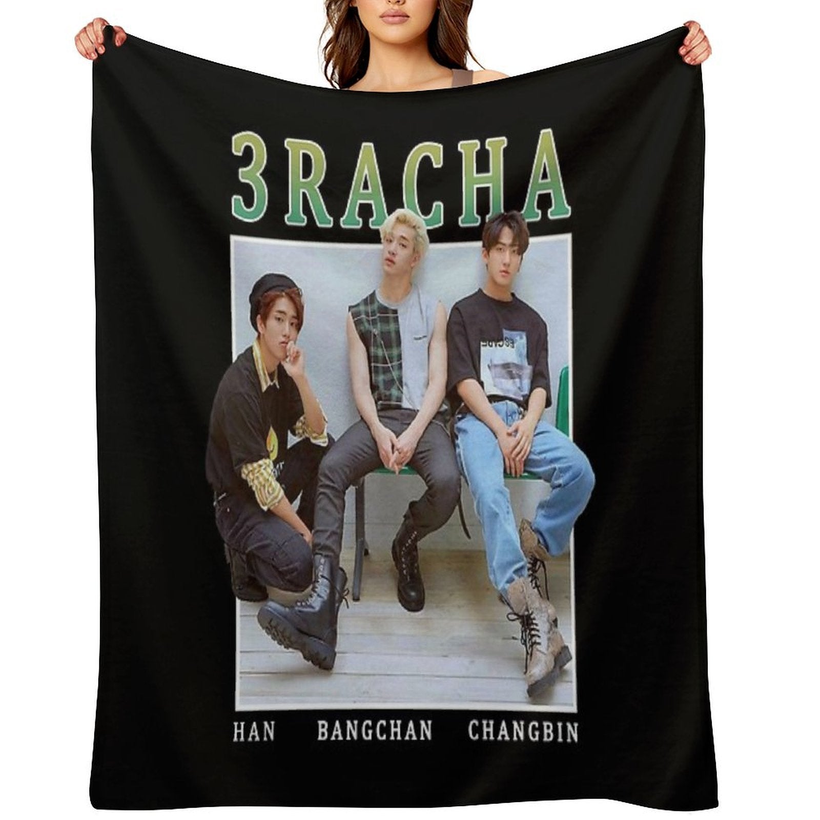 3RACHA Stray Kids Vintage Retro Band Style 90s Throw Blanket