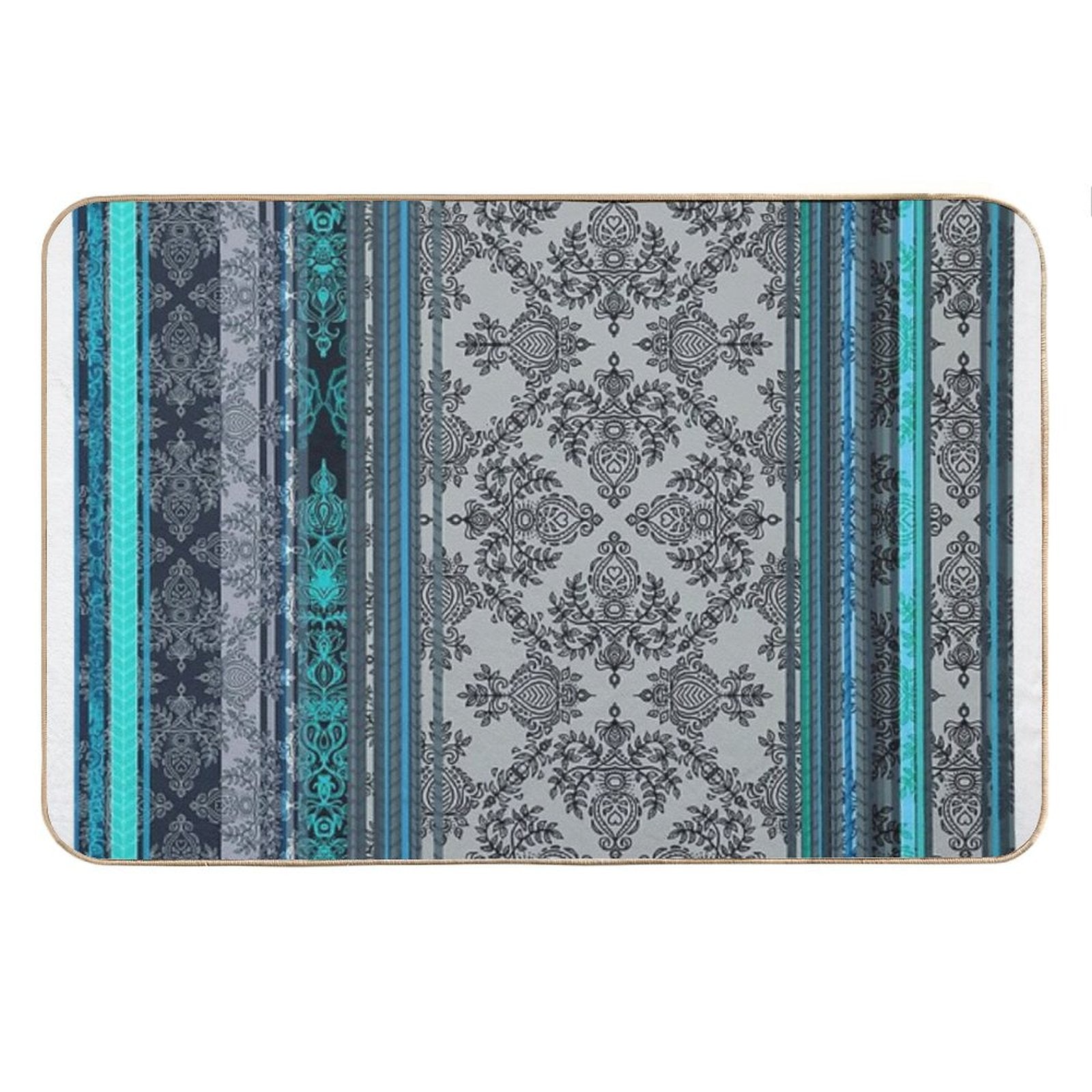Teal, Aqua &amp;amp; Grey Vintage Bohemian Wallpaper Bath Mat