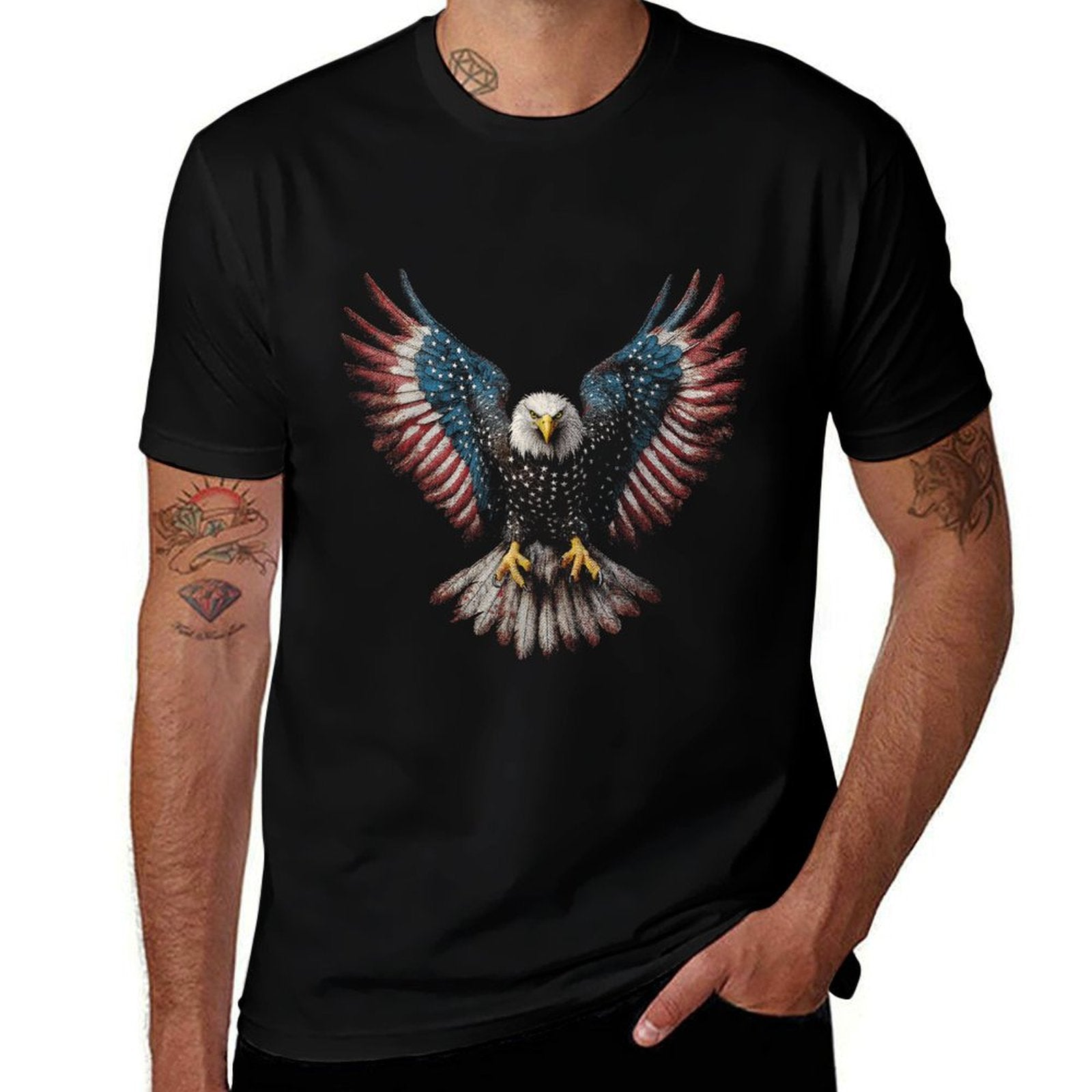 American Bald Eagle 4th of July USA Patriotic Men Women  Cotton T-Shirt