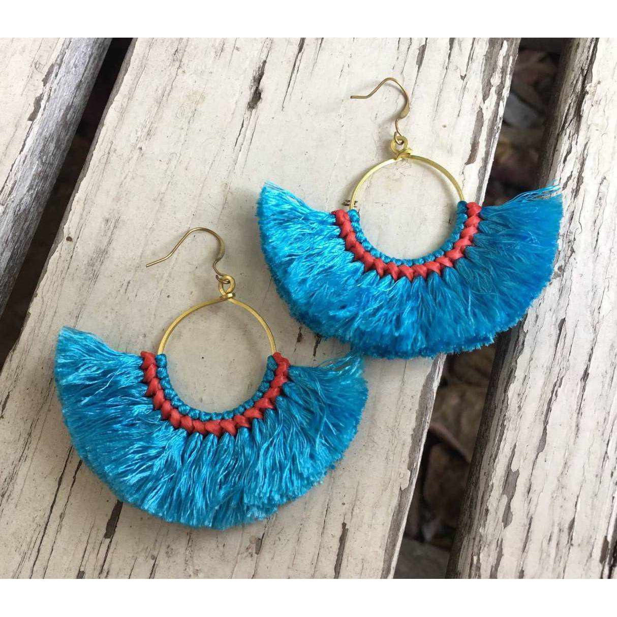 Half Moon Silk Tassel Earrings - Thailand