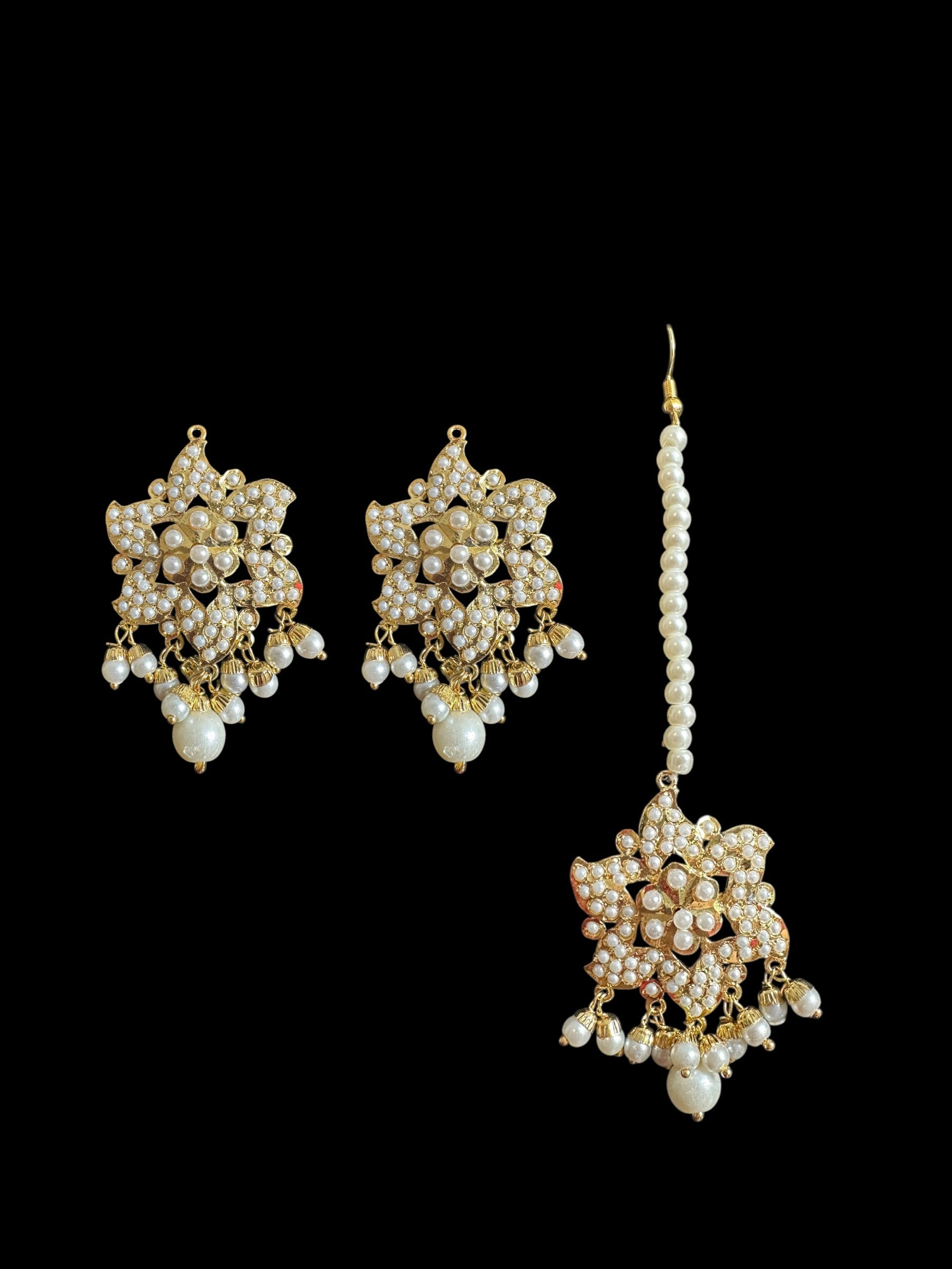 DJET67 Iza Jadau tops and tika set in pearls ( READY TO SHIP )