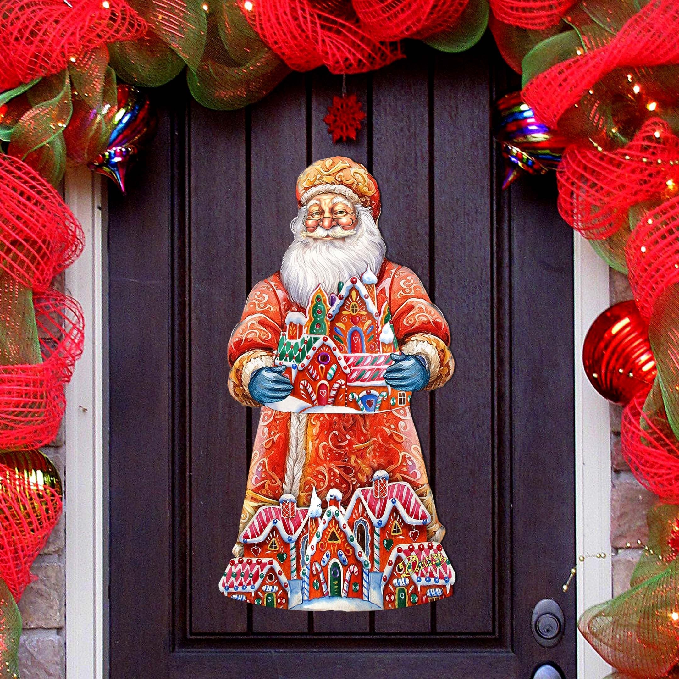 Santa and the Gingerbread House Holiday Door Decor by G. Debrekht - Christmas Santa Snowman Decor - 8691404H
