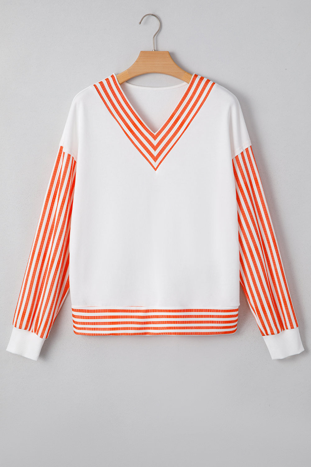 Stripe Patchwork V-Neck Drop Shoulder Top