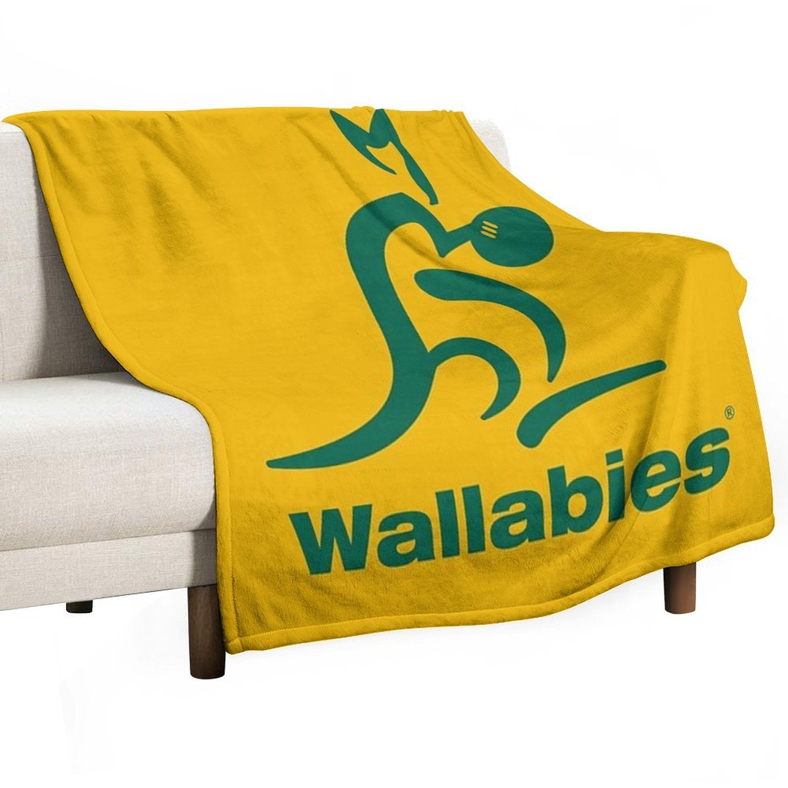 Australia Rugby Wallabies Yellow Wallaby Throw Blanket