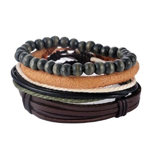 Vintage Punk Leather Wrap Bracelet - Multilayer Beaded Bracelet for Men & Women