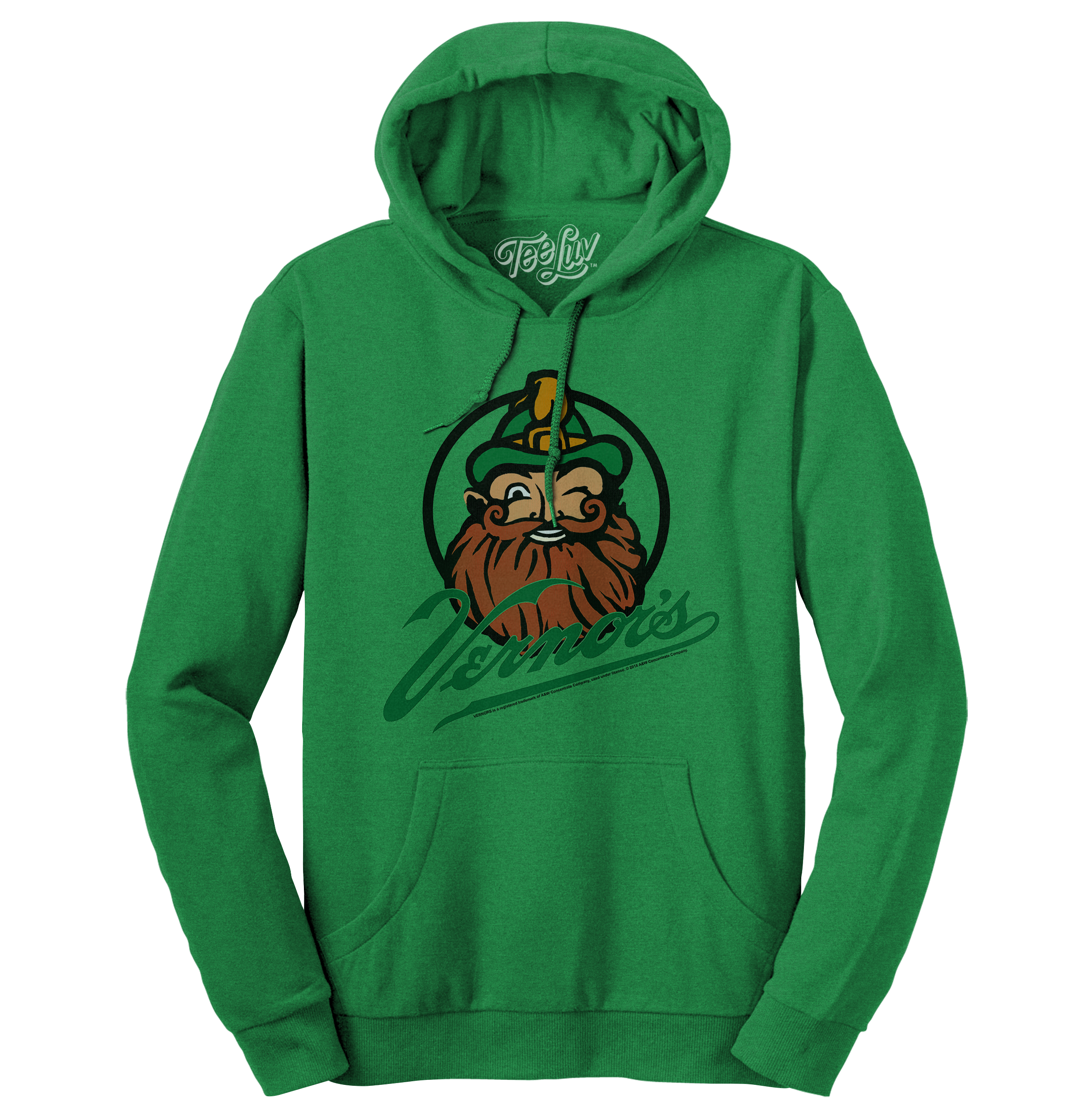 Vernor&amp;#39;s Ginger Ale Woody Gnome Hooded Sweatshirt - Kelly Green