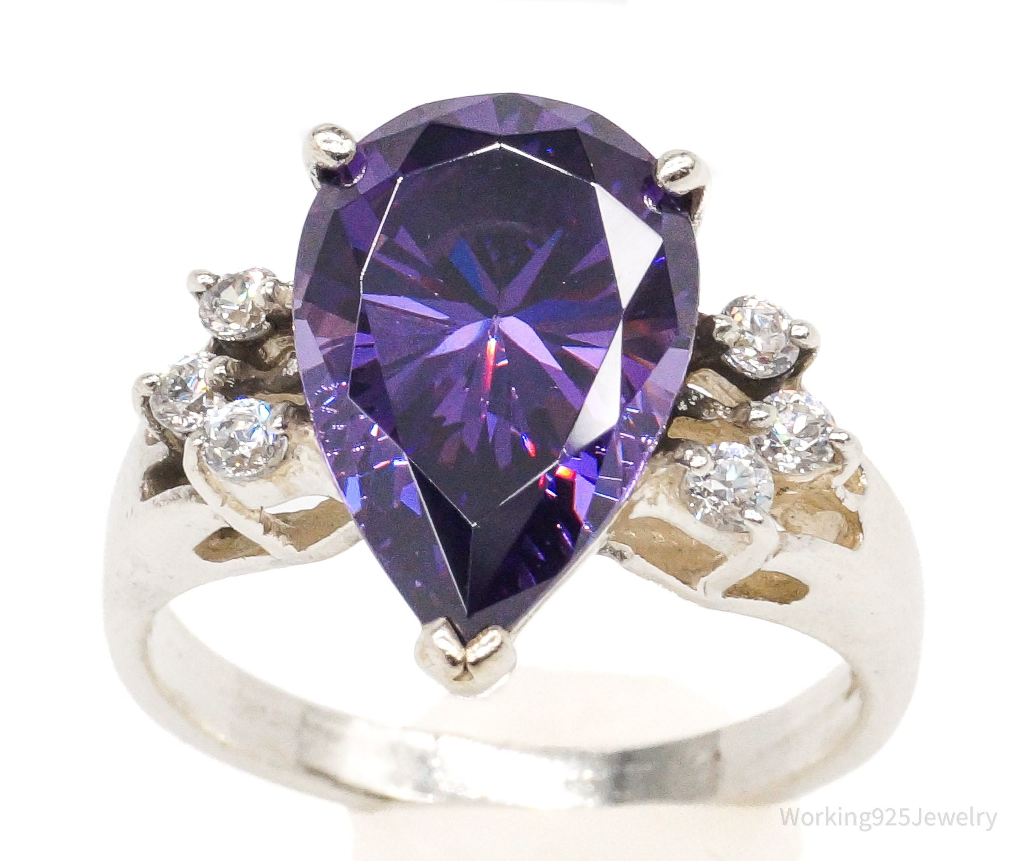 Vintage Purple &amp;amp; White Diamonique Sterling Silver Ring Size 6