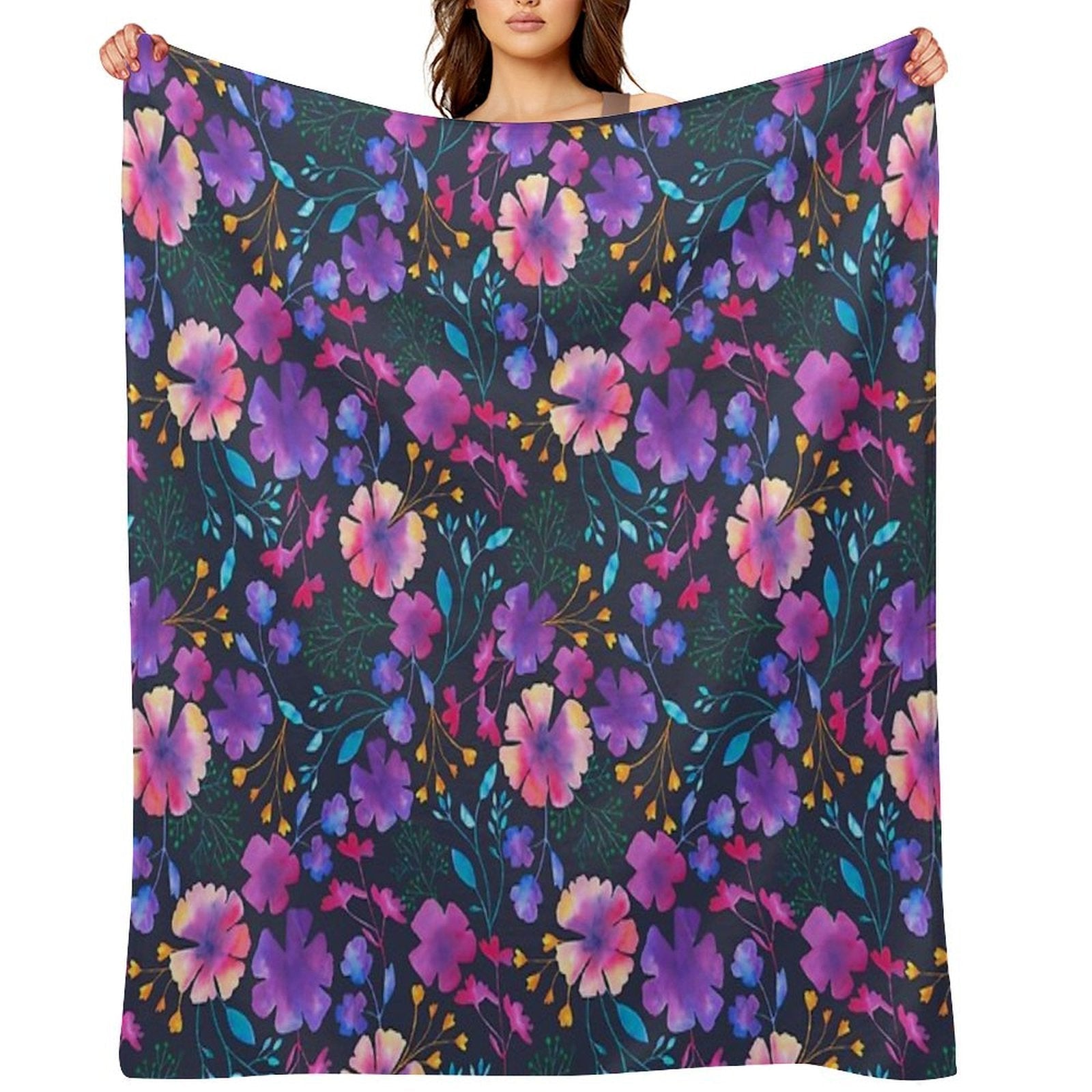 Fluro Floral Watercolour Flower Pattern Throw Blanket