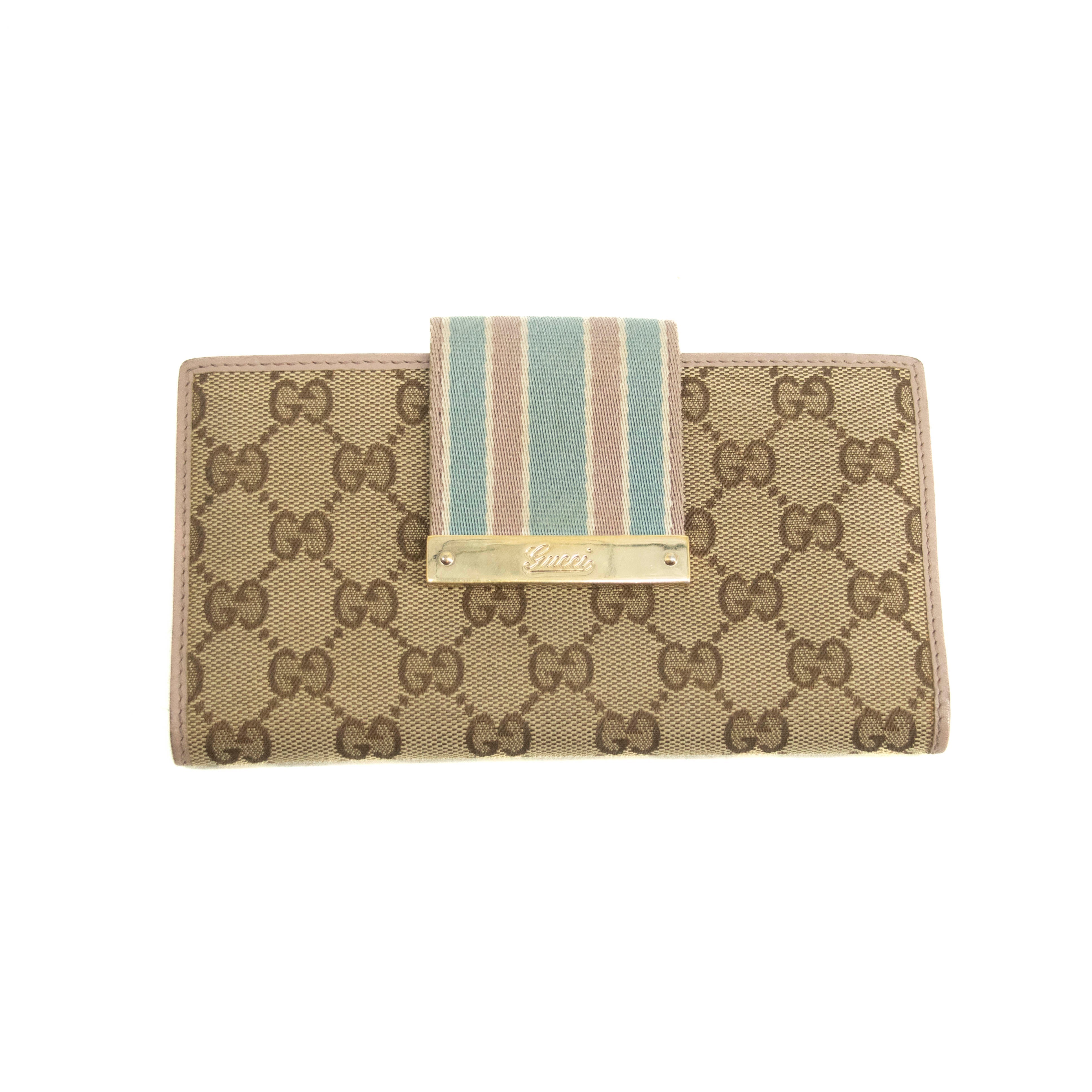 Gucci Beige &amp;amp; Pink GG Canvas French Flap Long Wallet #3920
