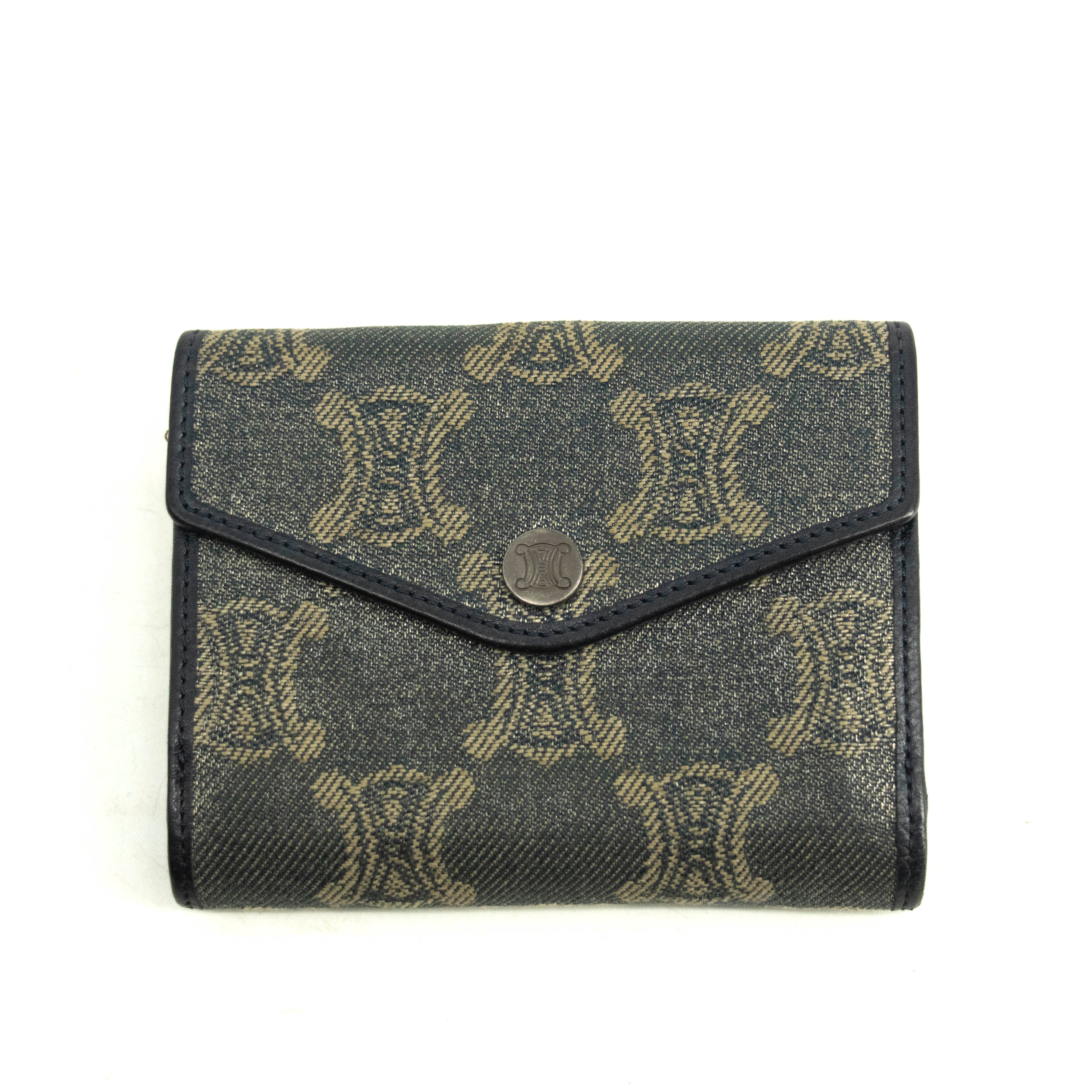 Celine Triomphe Canvas Blue and Grey Fine Strap Wallet #3962