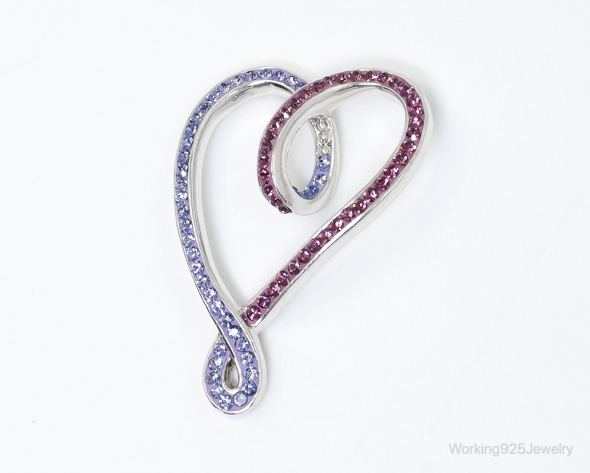 Vintage Large Pink &amp;amp; Purple Cubic Zirconia Sterling Silver Necklace Pendant