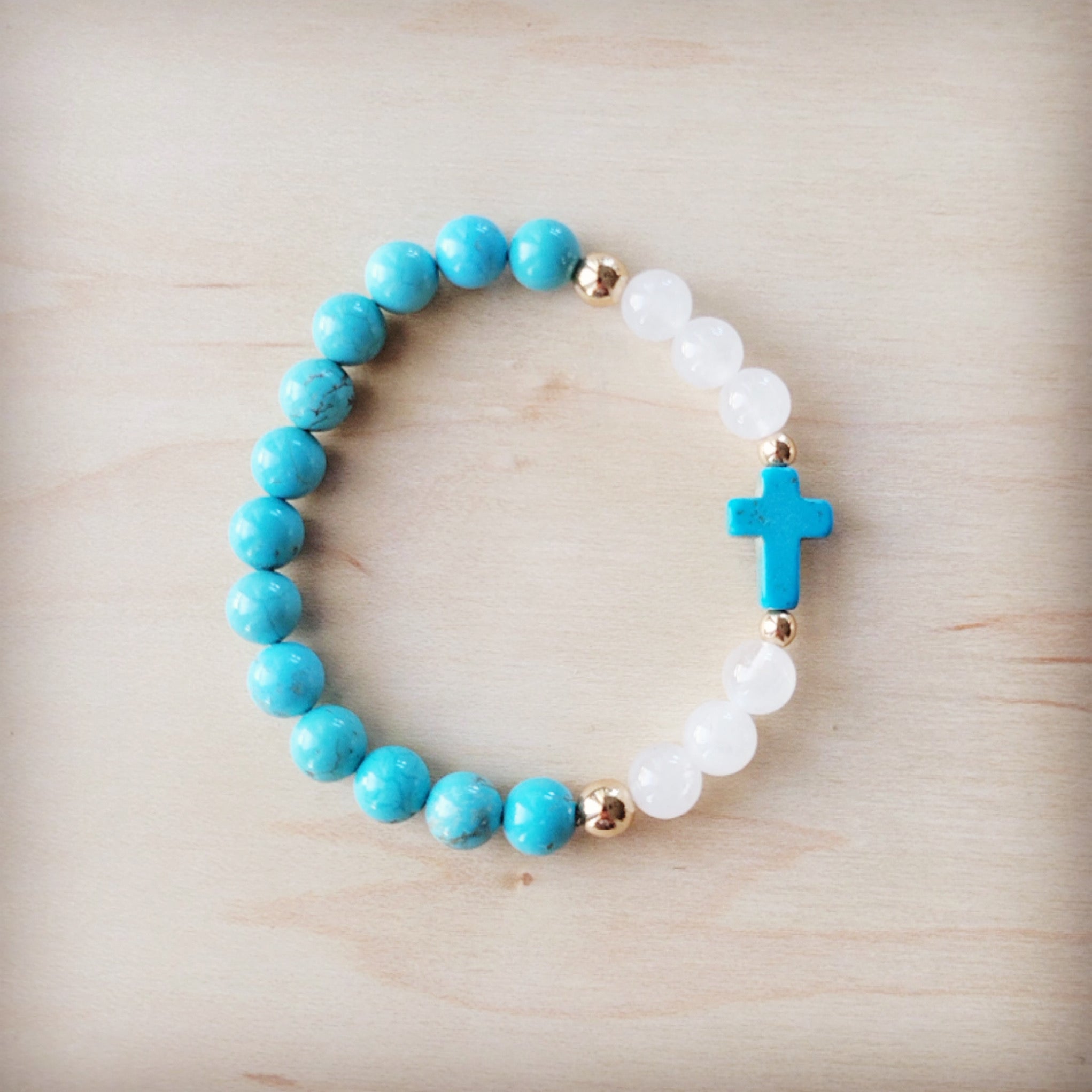 Natural Jade and Howlite Beaded Stretch Breacelet 806w