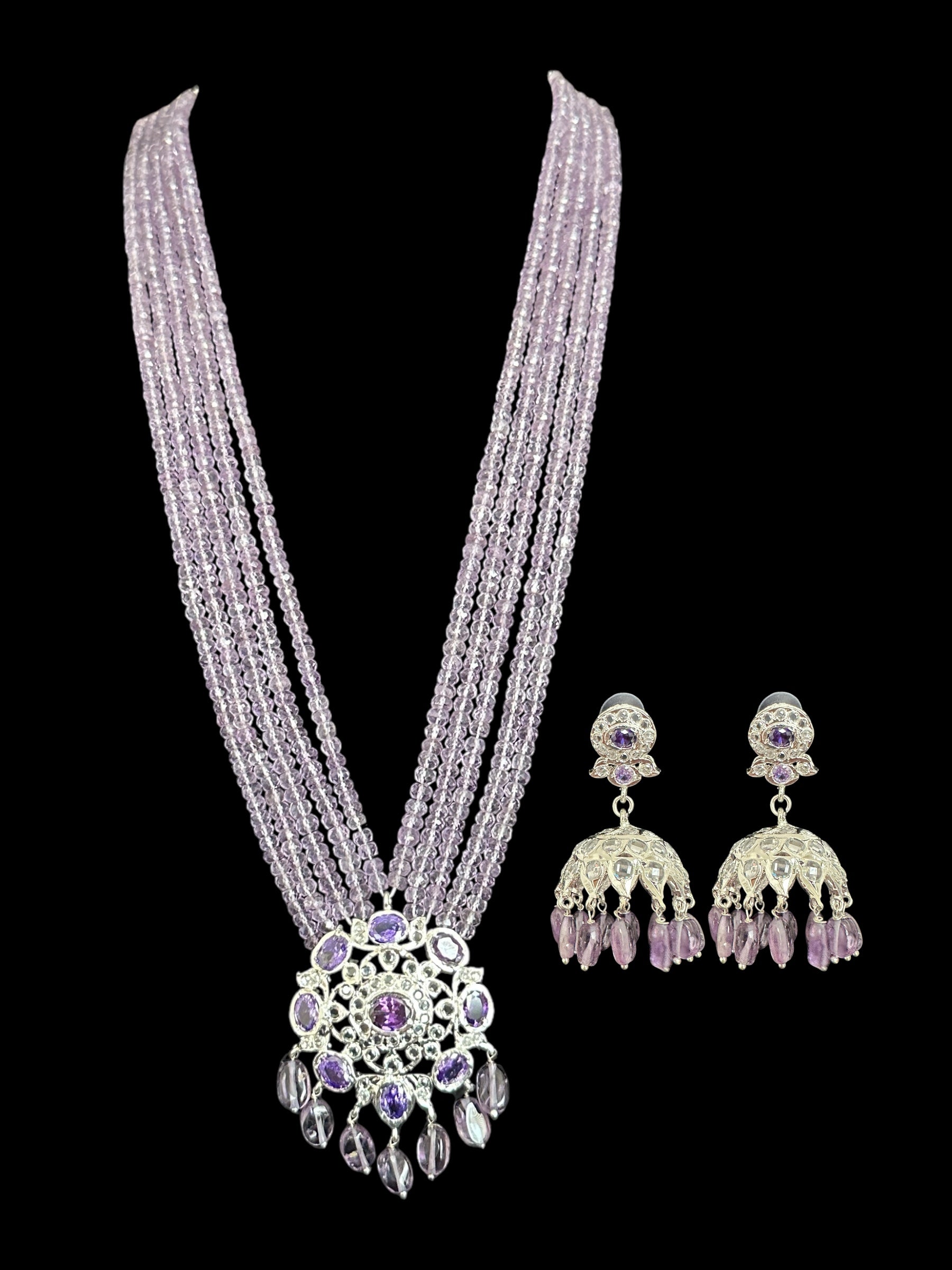 silver plated necklace with amethyst beads ( SHIPS IN 4 WEEKS )