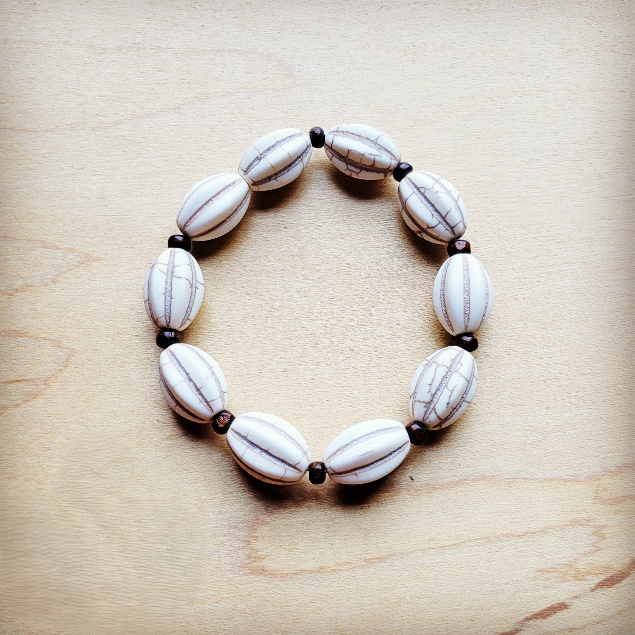 **White Turquoise Melon Beaded Stretch Bracelet 809h