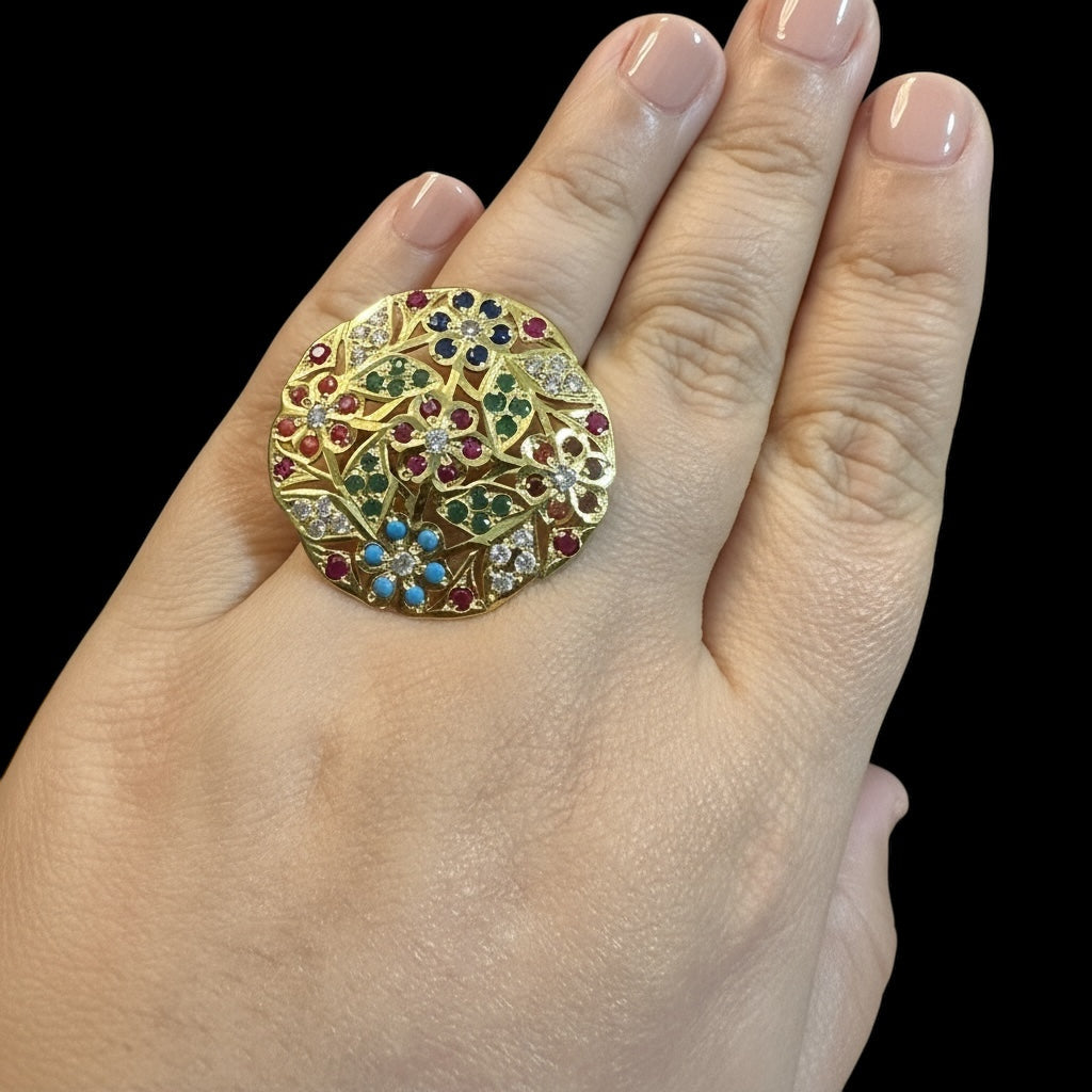 Gold plated silver ring in navratan  ( READY TO SHIP  )