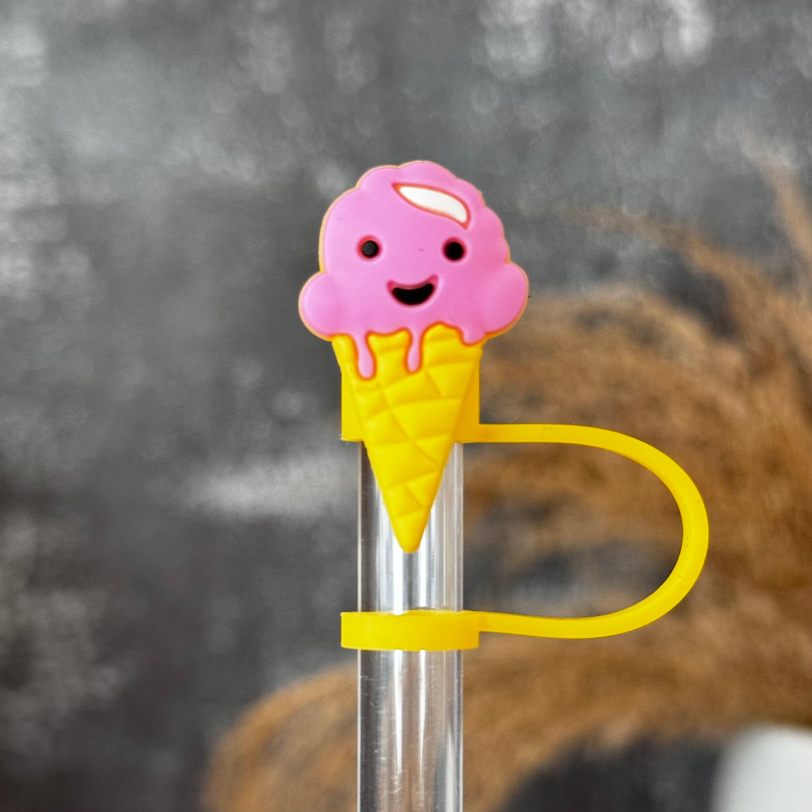 ICE CREAM CONE STRAW TOPPER PINK