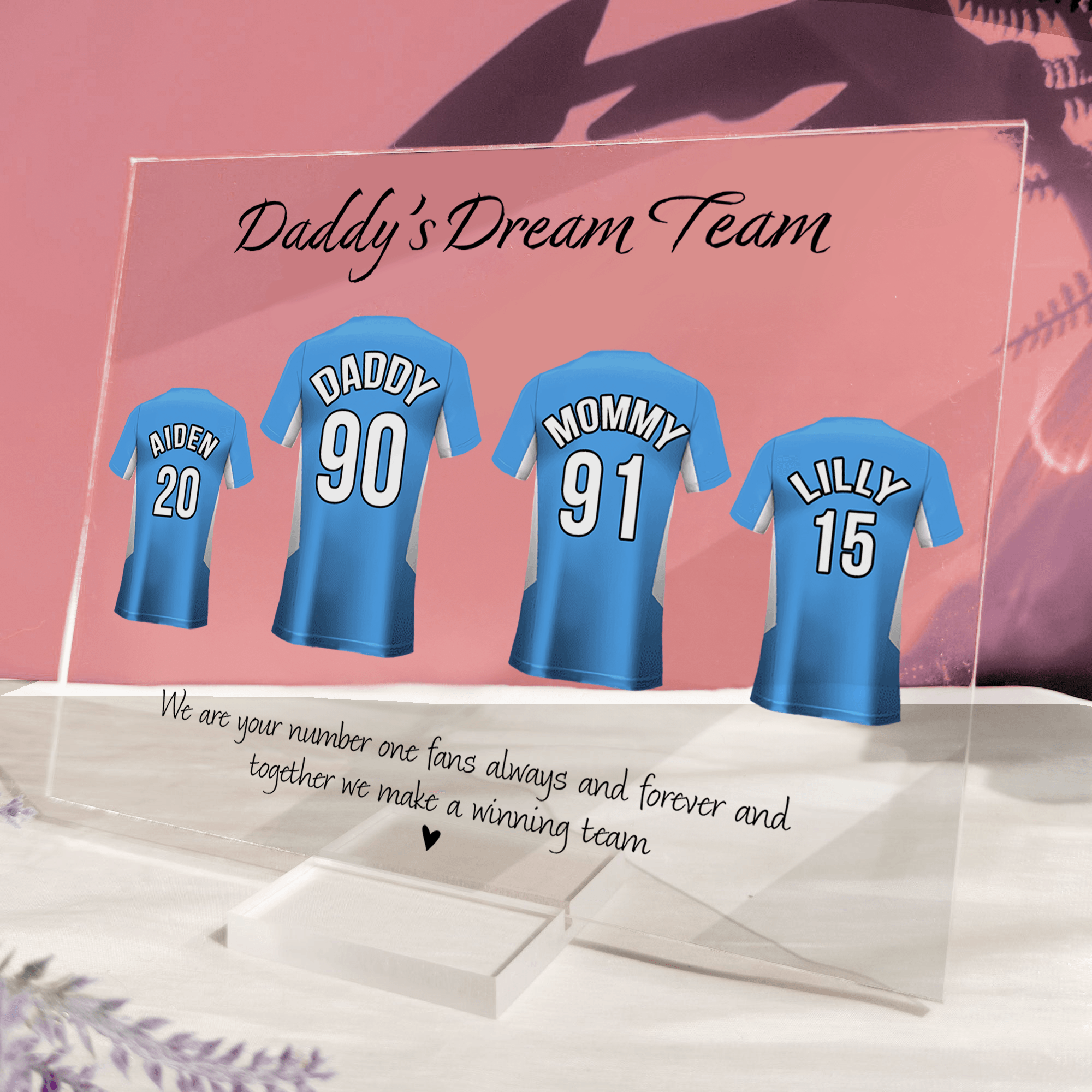 Daddy's Dream Team Football Team - Fathers Day - Personalized Custom Horizontal Acrylic Plaque - Birthday, Loving, Funny Gift for Family, Grandfather/Dad/Father, Husband, Grandparent
