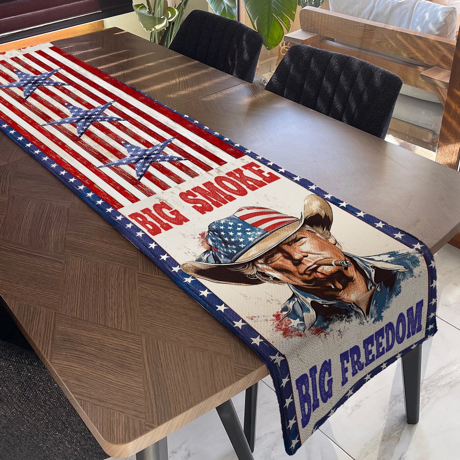 Big Smoke Big Freedom Trump Table Runner | Retro Western USA | Trump 4th Of July Table Runner For Kitchen 682352 - GOP