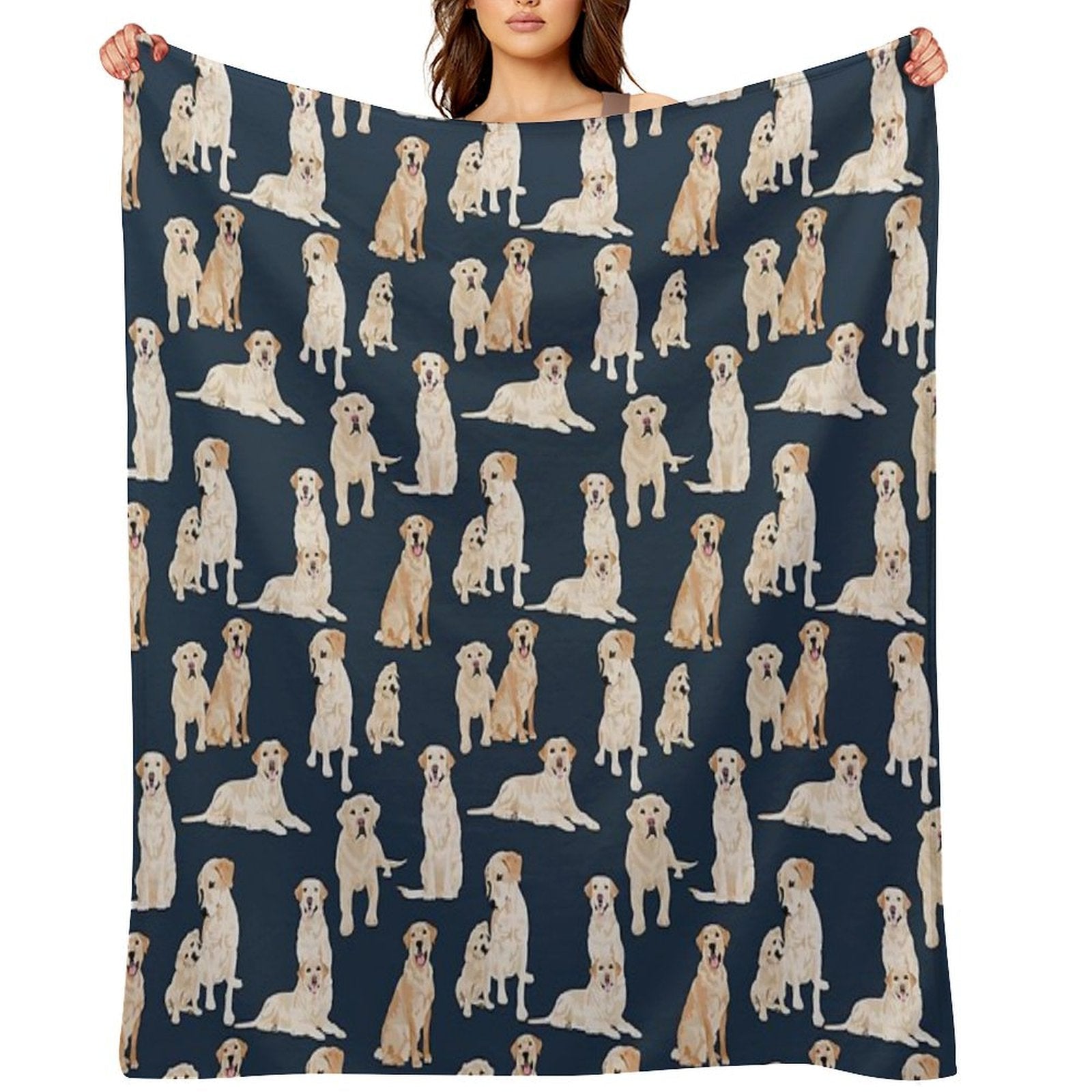 Yellow Labs Navy Throw Blanket