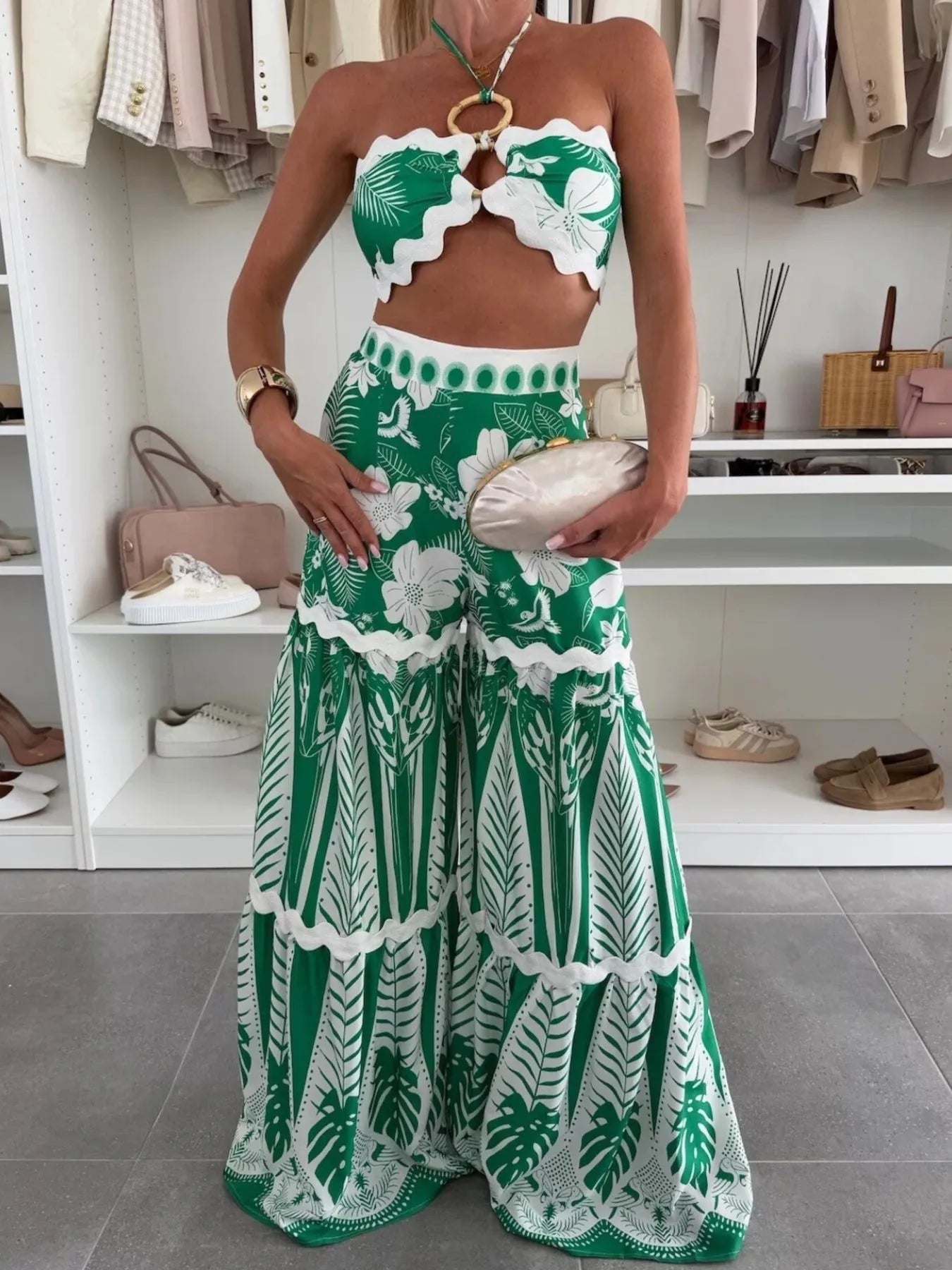 Printed Halter Neck Cami and Skirt Set