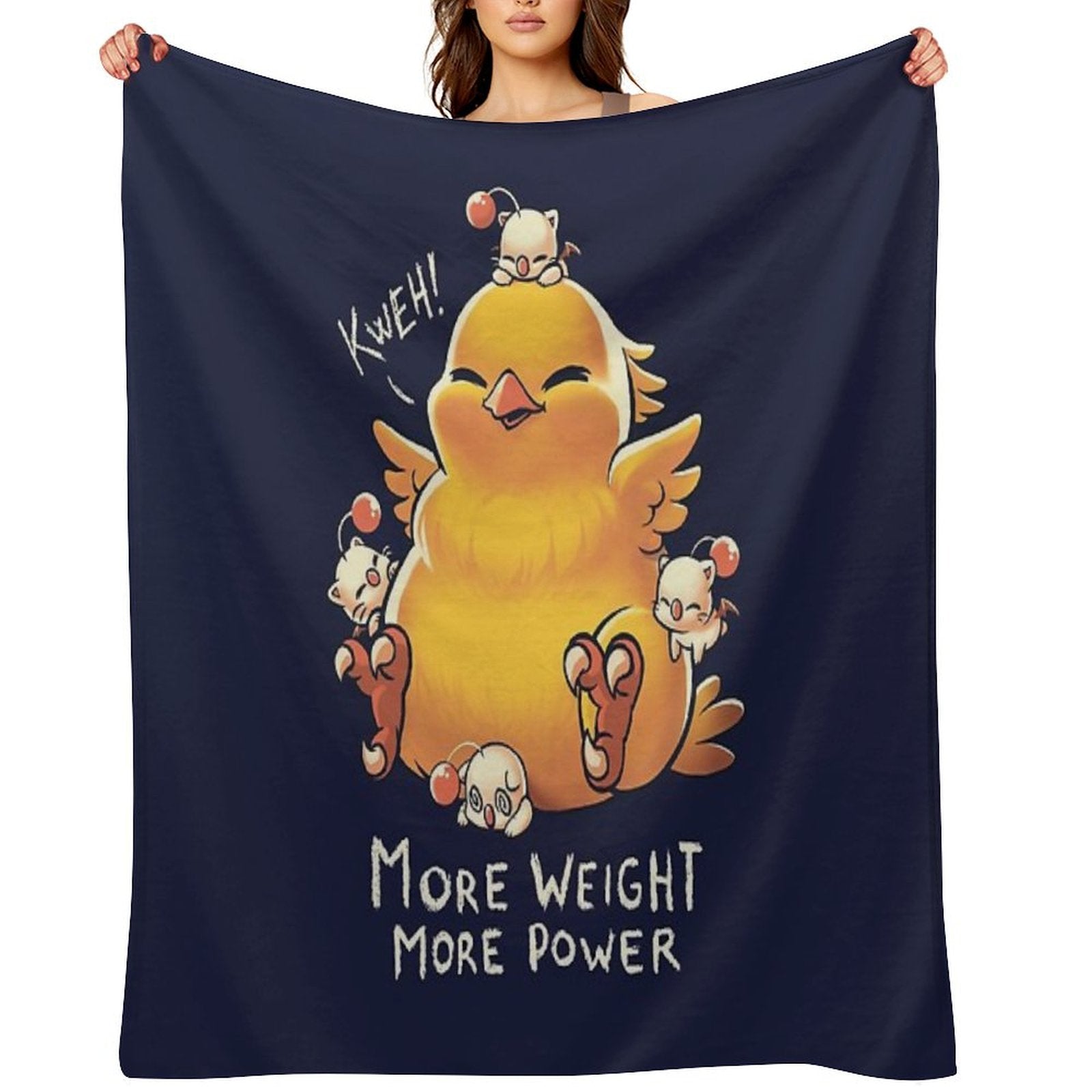 Funny Fat Chocobo - Big Power - Final Fantasy Summon Creature Throw Blanket