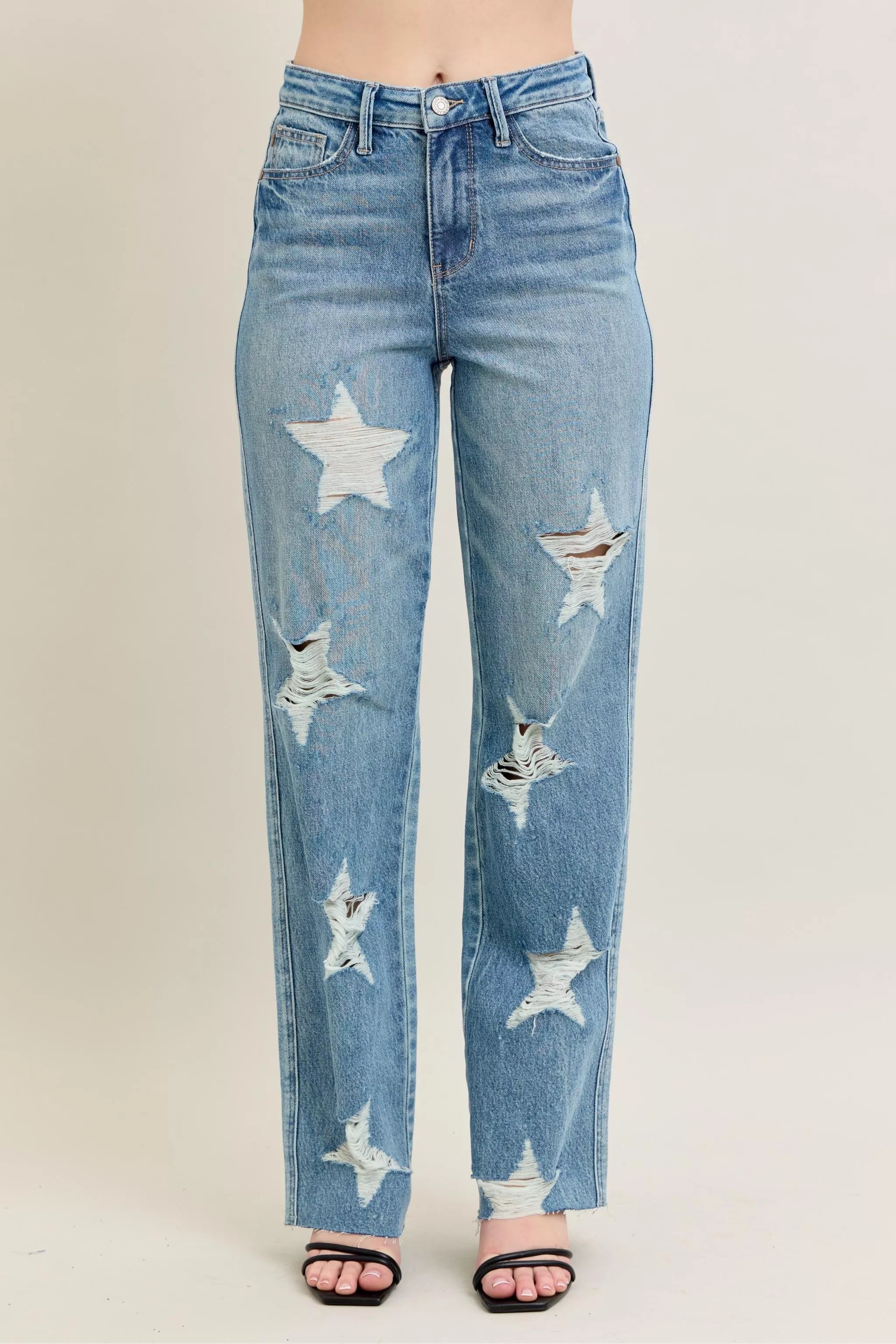 Judy Blue Full Size High Waist  Rigid Magic Star Shaped Destroy 90&amp;#39;s Straight Jeans Plus Size