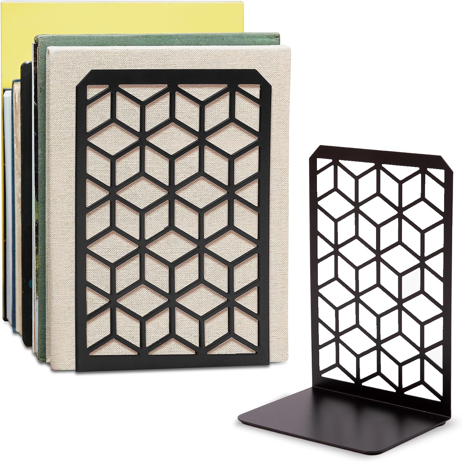 3D Cube Bookends – Geometric Metal Book Ends by Geomod