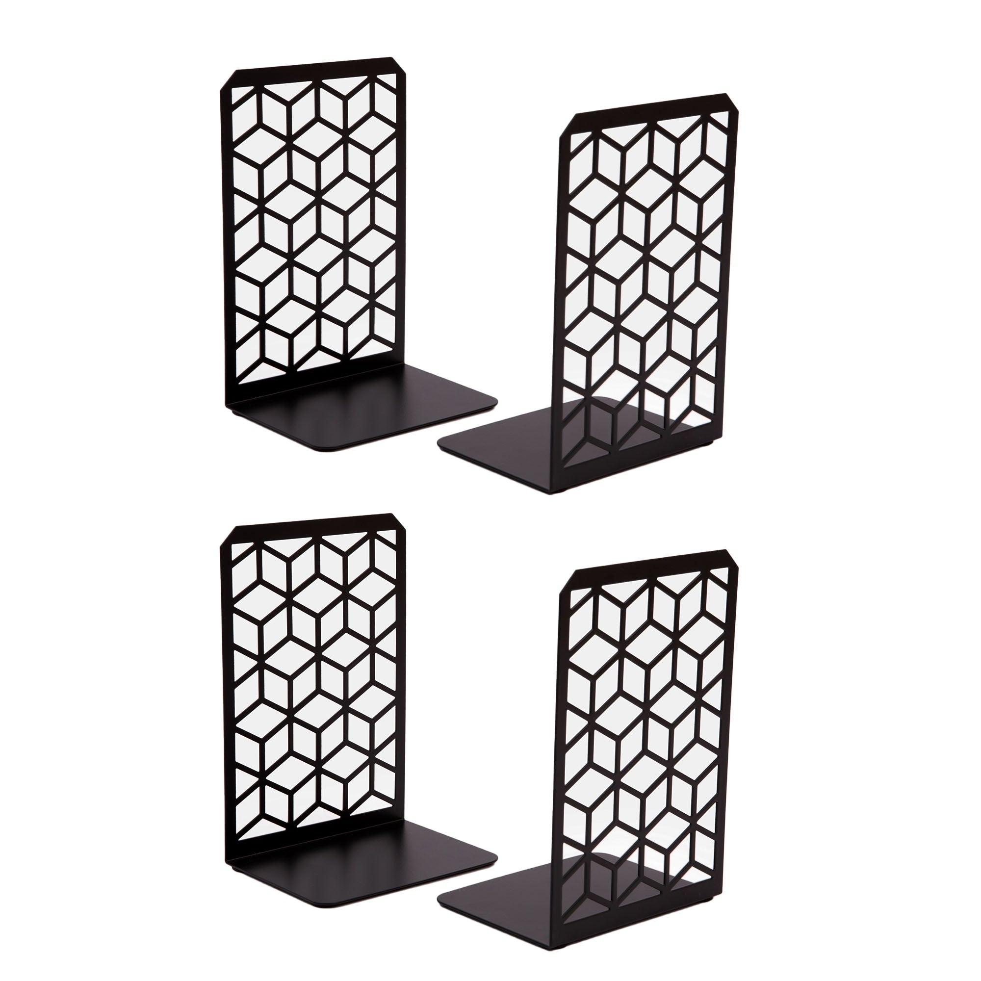 3D Cube Bookends 2-Pack – Geometric Metal Book Ends by Geomod