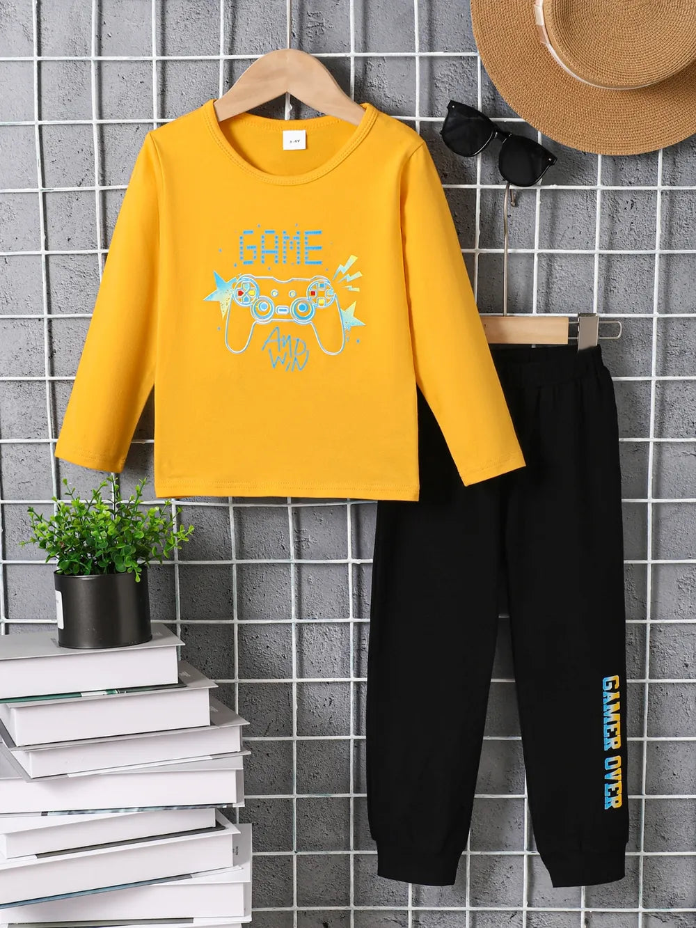 Kids Graphic Round Neck Long Sleeve Top and Pants Set