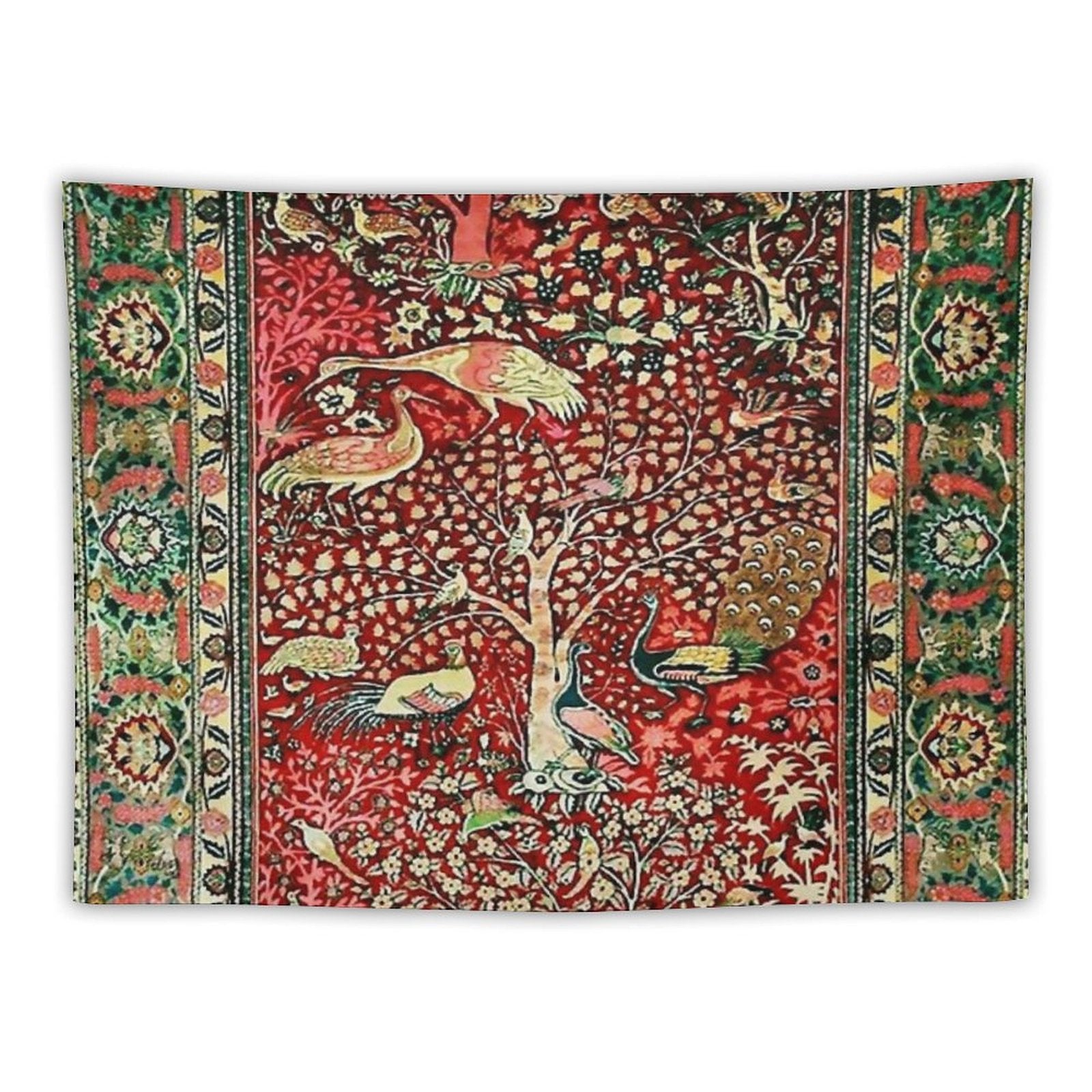 Antique Persian Rug Bird Tree Flowers Ca. 1600 Print Tapestry