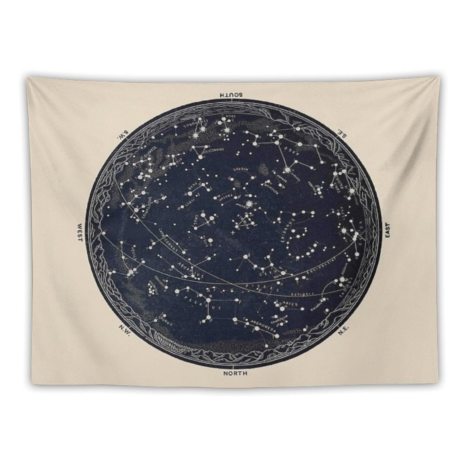 Antique Map of The Night Sky, 19th Century Astronomy Tapestry