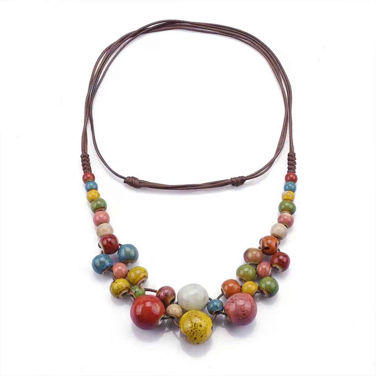 Women’s Ethnic Colorful Ceramic Beaded Necklace – Bohemian Style