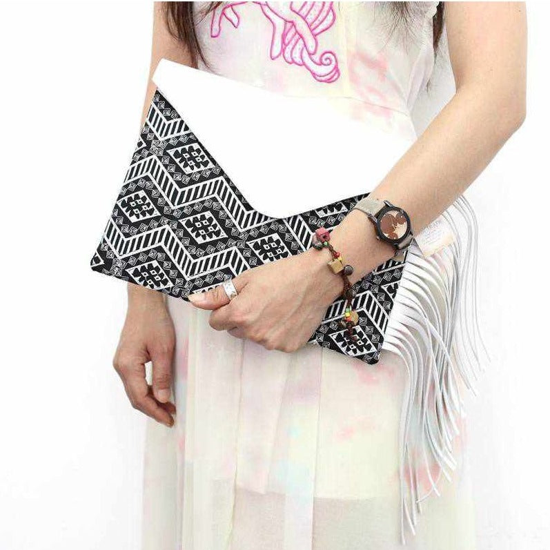 Darma Embroidered Clutch with Leather Fringe - Thailand