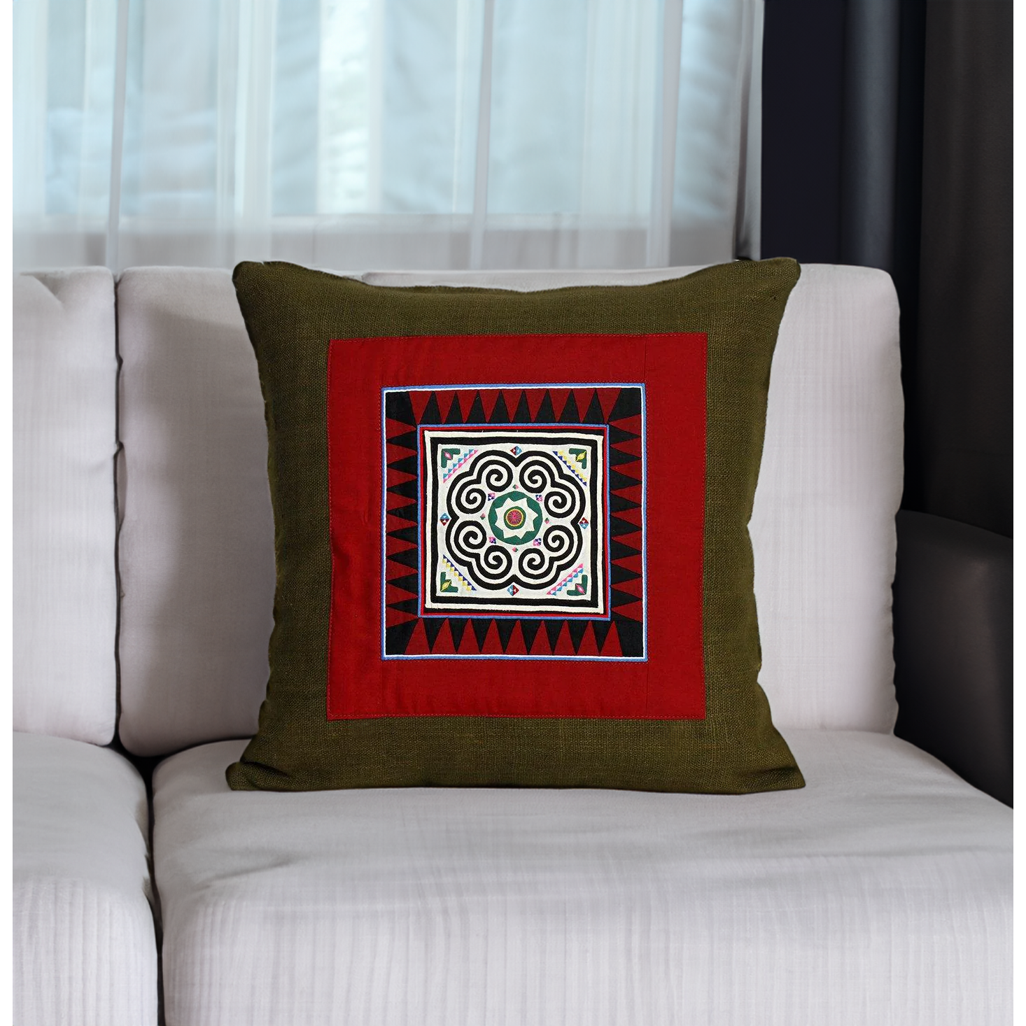 Artisan Crafted Karen Vintage Fabric Embroidered Cushion - Thailand
