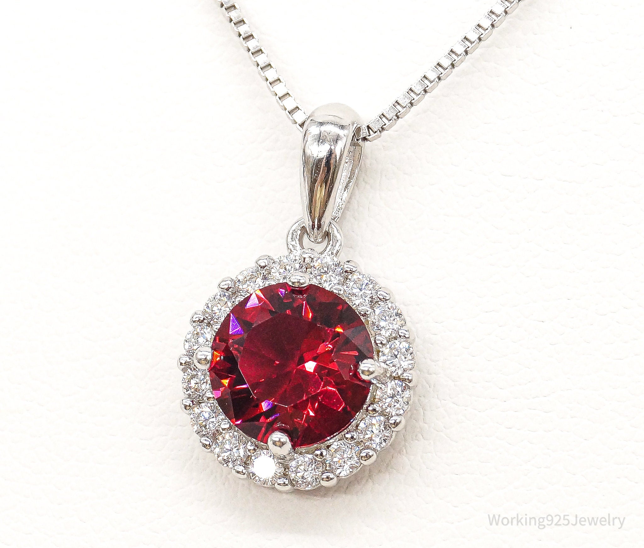 Red &amp;amp; White Cubic Zirconia Sterling Silver Necklace