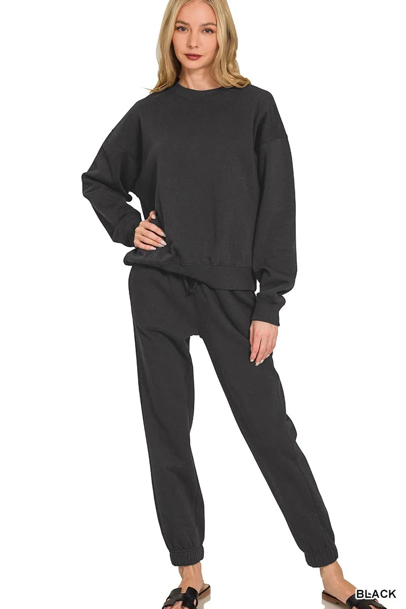 Zenana Fleece Long Sleeve Pullover &amp;amp; Jogger Set