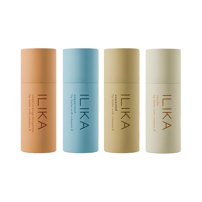 ILIKA Lip Balm Organic, 100% Plant-Based, 2X Volume, Low CO2e - COSMOS Certified Organic, PETA Certified Vegan &amp;amp; Cruelty-Free, Biodegradable Tube 4 Pack, Classic Collection