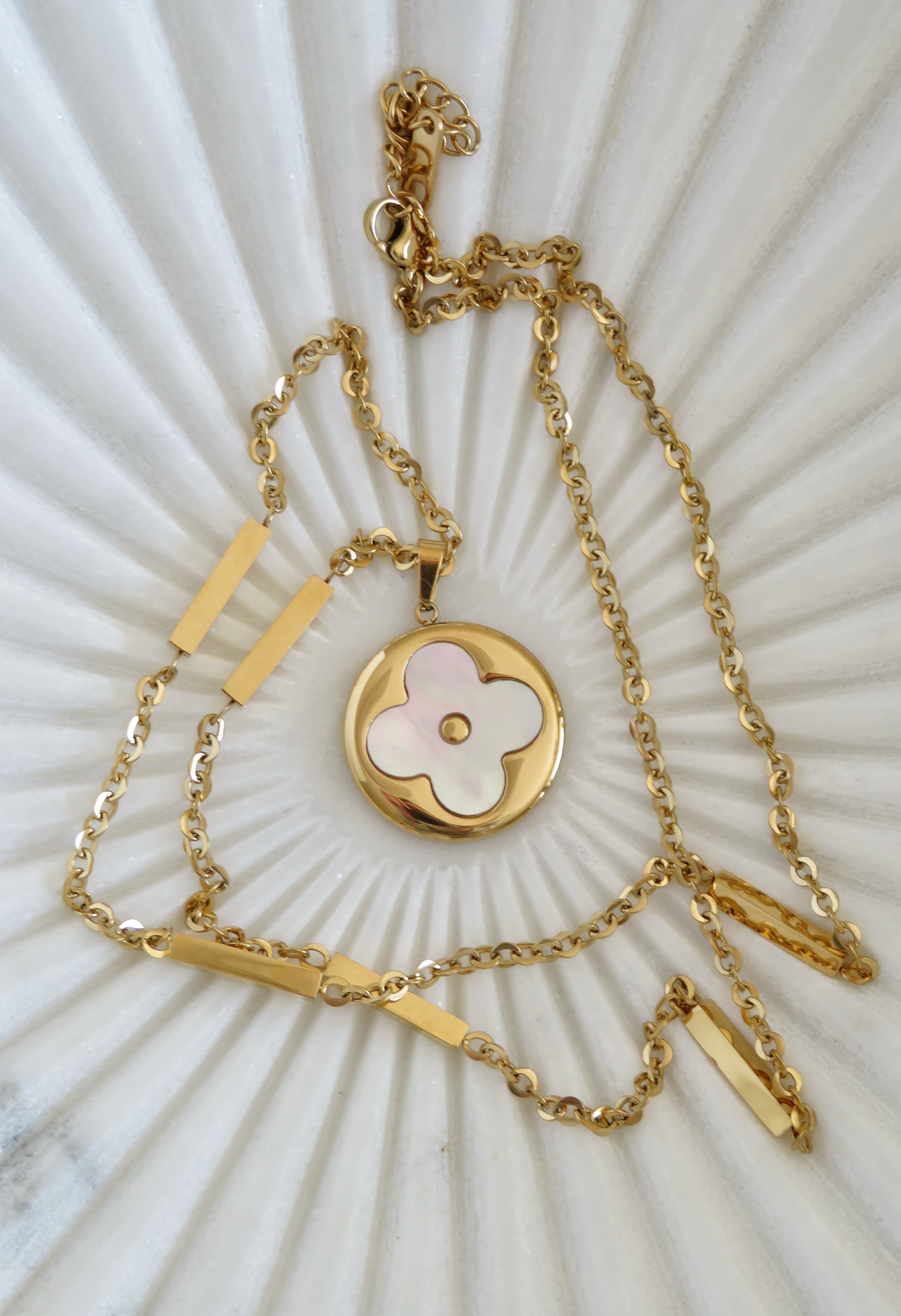 Golden Pearl Shell Clover Necklace - Love. Luck. Hope &amp;amp; Faith
