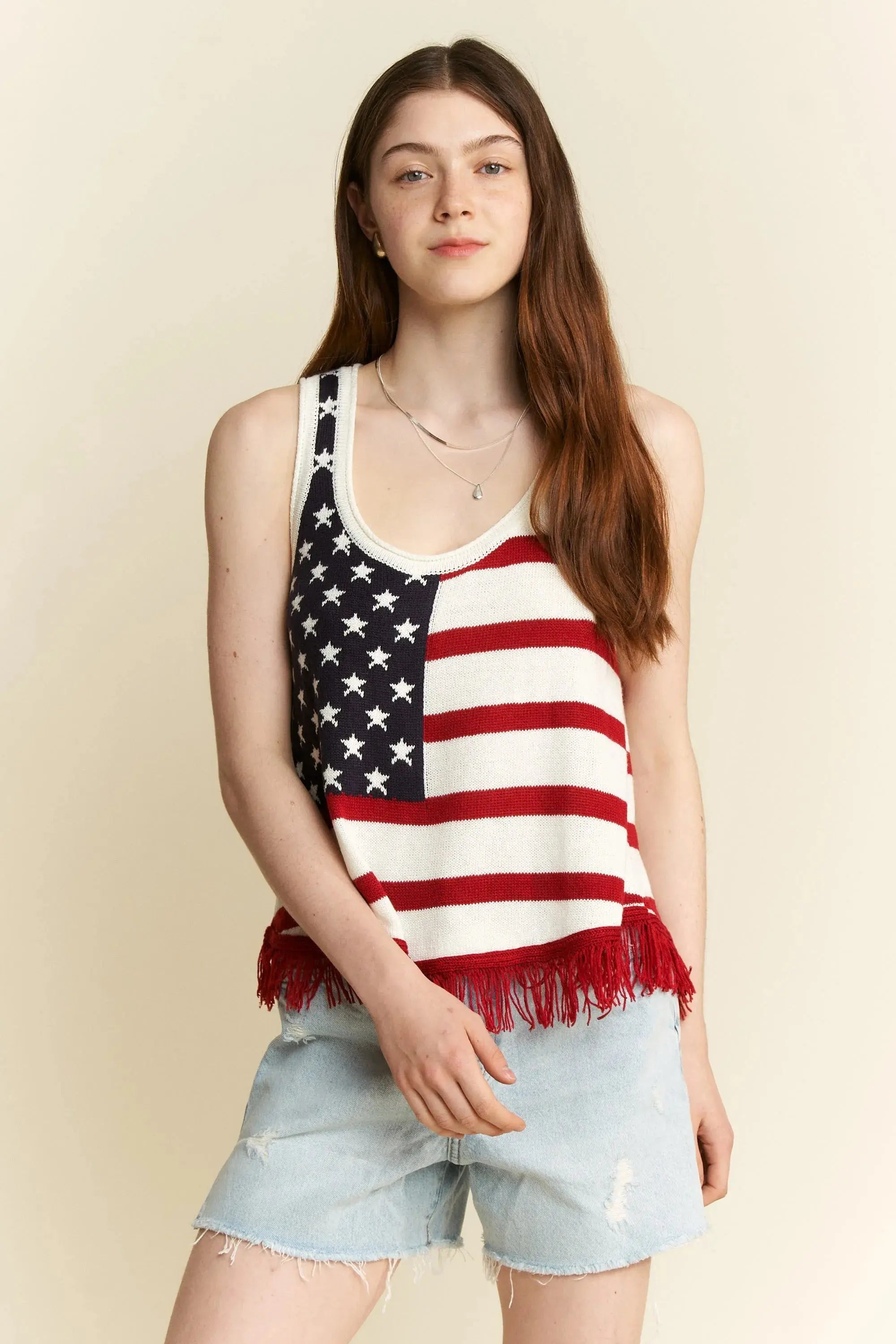 Trendsi American Flag Fringe Plus Size Tank Top Women&amp;#39;s Patriotic, USA Made