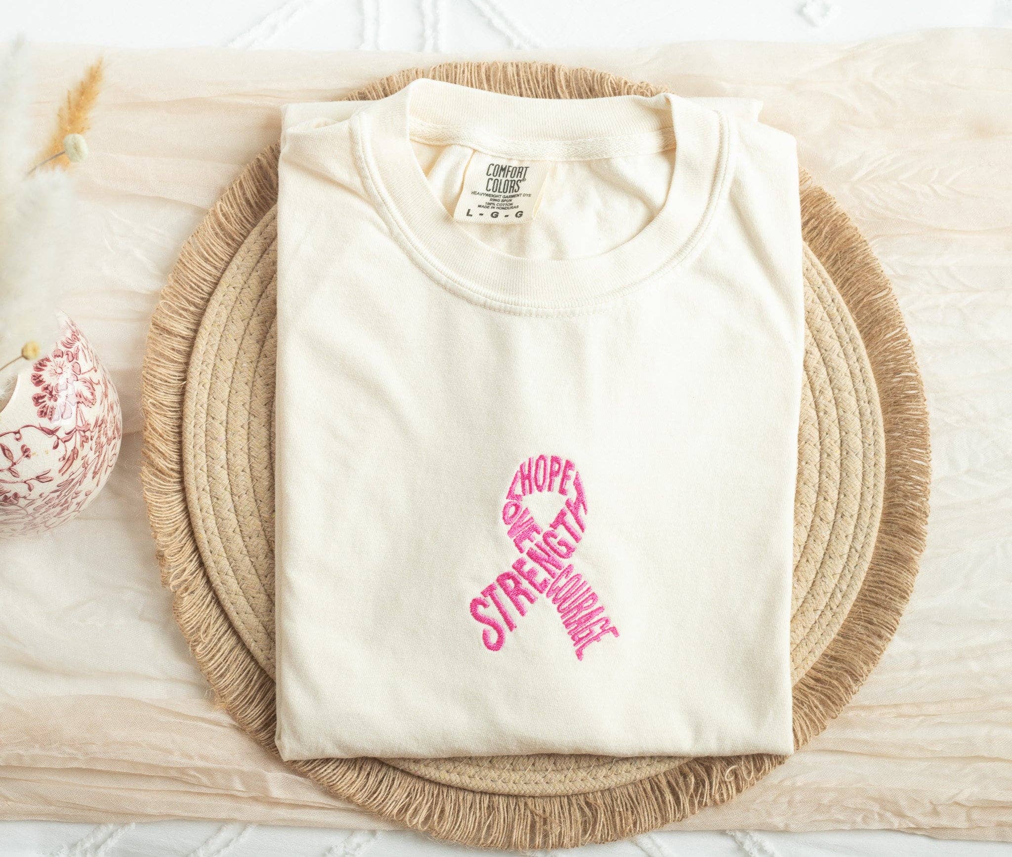 Embroidered Pink Ribbon Breast Cancer Awareness Tee