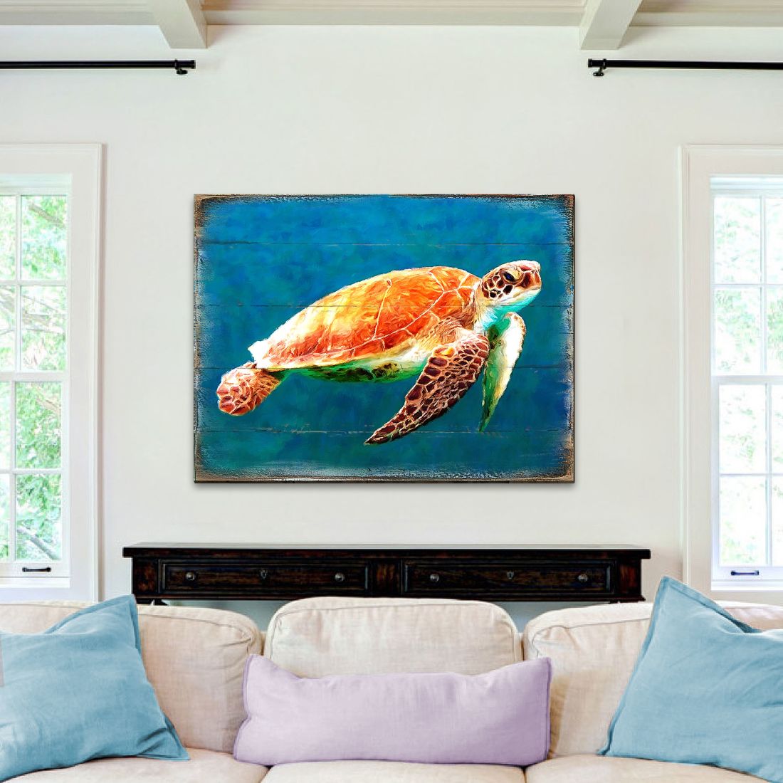 Revis Sea Turtle Wood Wooden Coastal Wall Art by Nature Wonders - Coastal Sea-Life Decor - 95266B