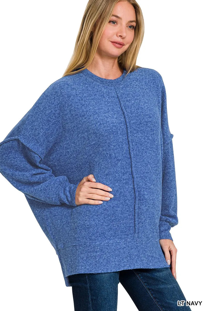 Zenana Brushed Melange Hacci Oversized Sweater