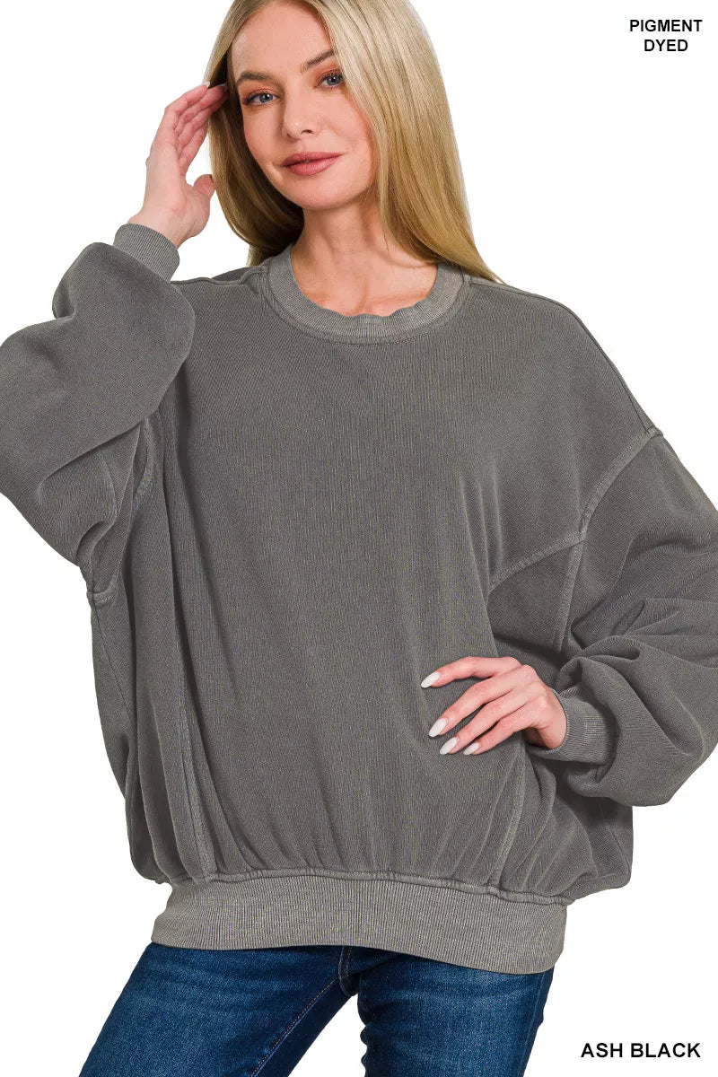 Zenana Soft Fleece Pigment Dye Pullover