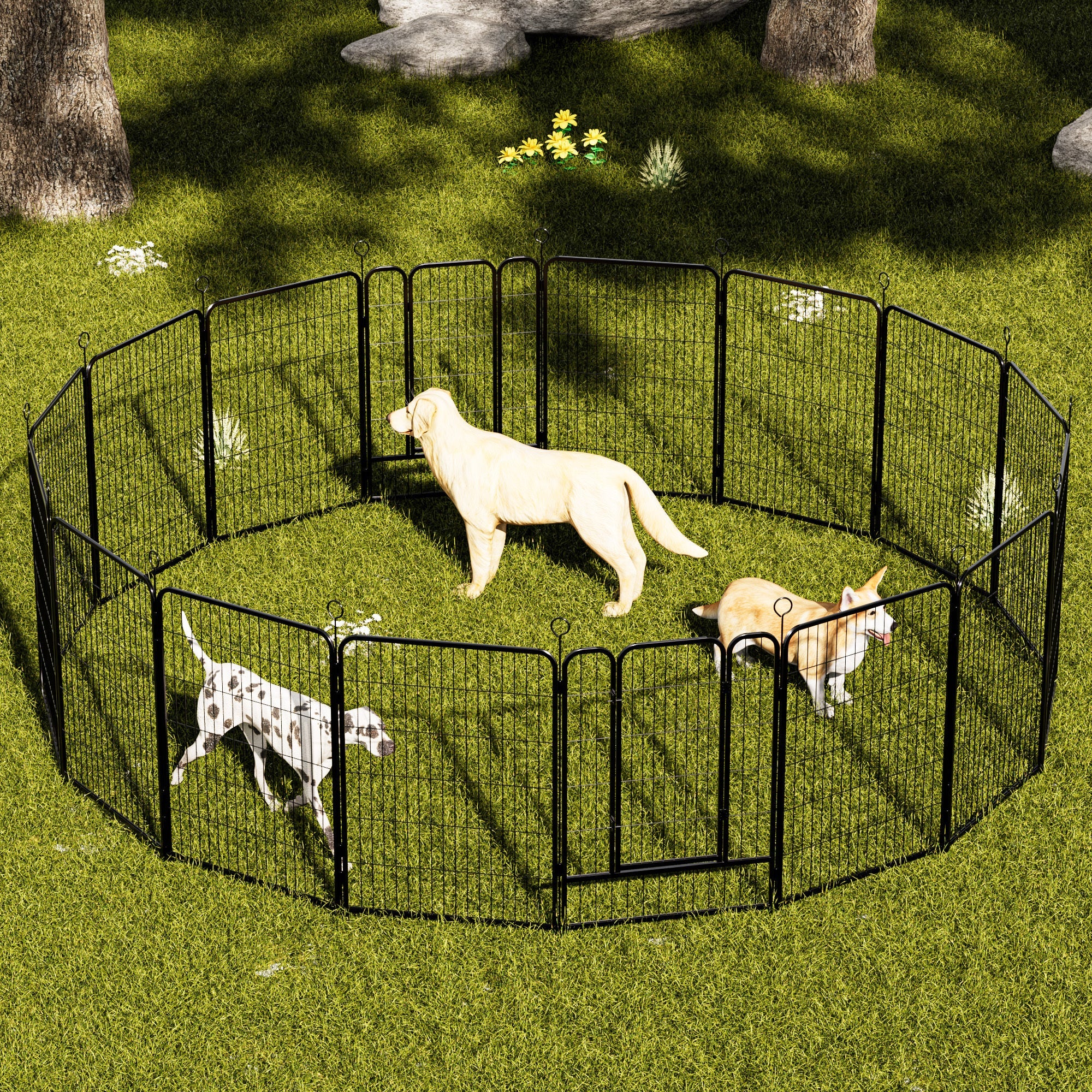 16 Panels Heavy Duty Metal Playpen with Self-Locking Gate, Extra Tall 40&amp;#39; Dog Fence Pet Exercise Pen for Outdoor and Indoor-Easy Setup Exercise Pen for Large Dogs