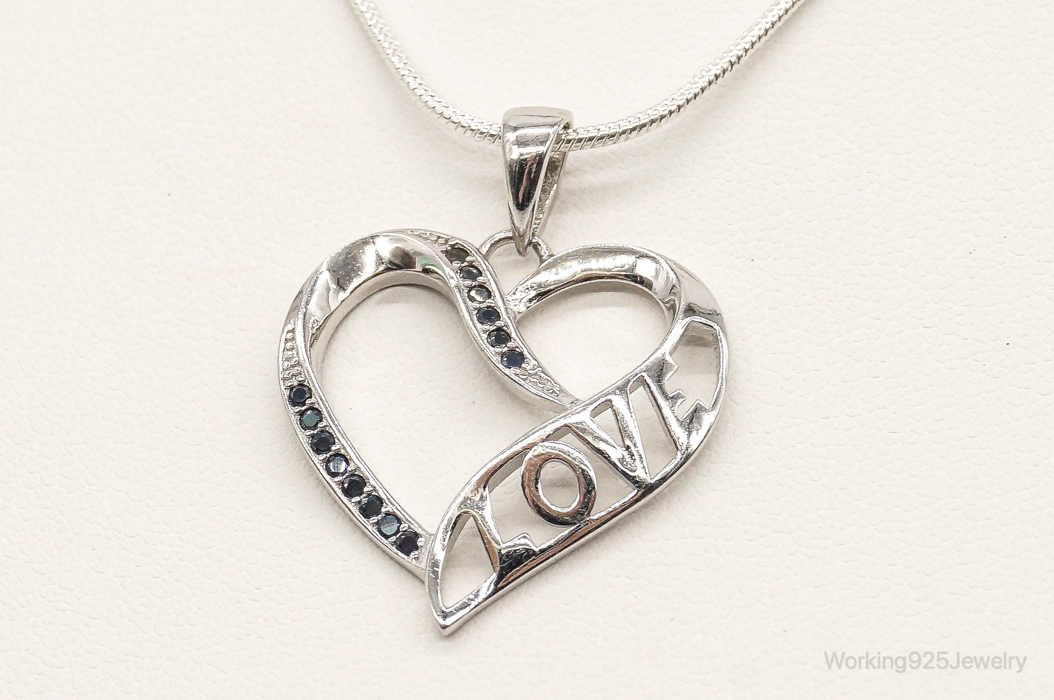 Sapphire Heart &amp;quot;LOVE&amp;quot; Sterling Silver Necklace