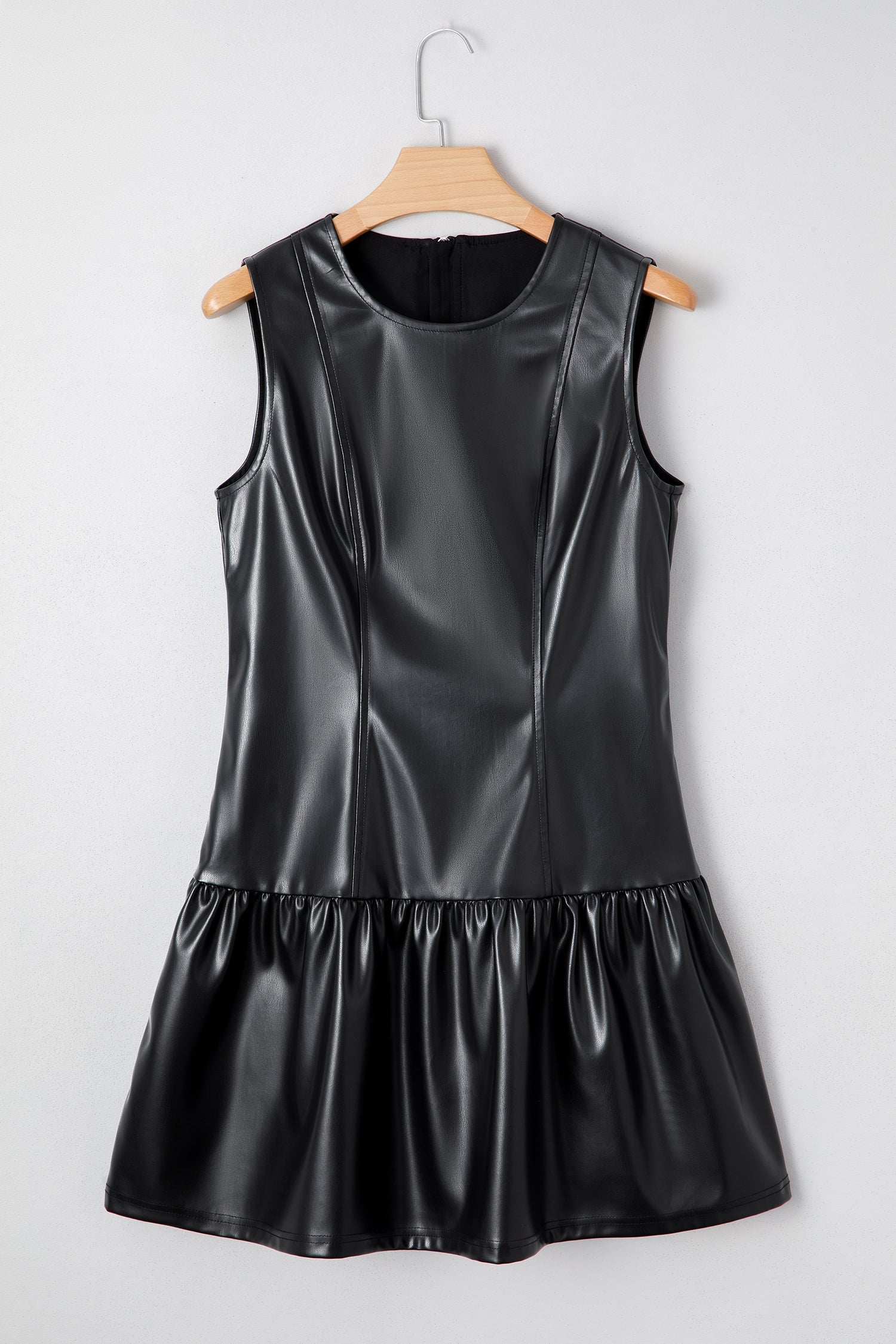 Faux Leather Ruffle Hem Sleeveless Mini Dress