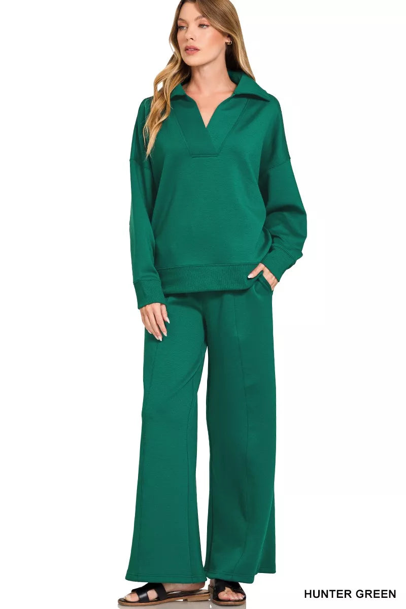 Zenana Scuba Collared Pullover and Pants Set
