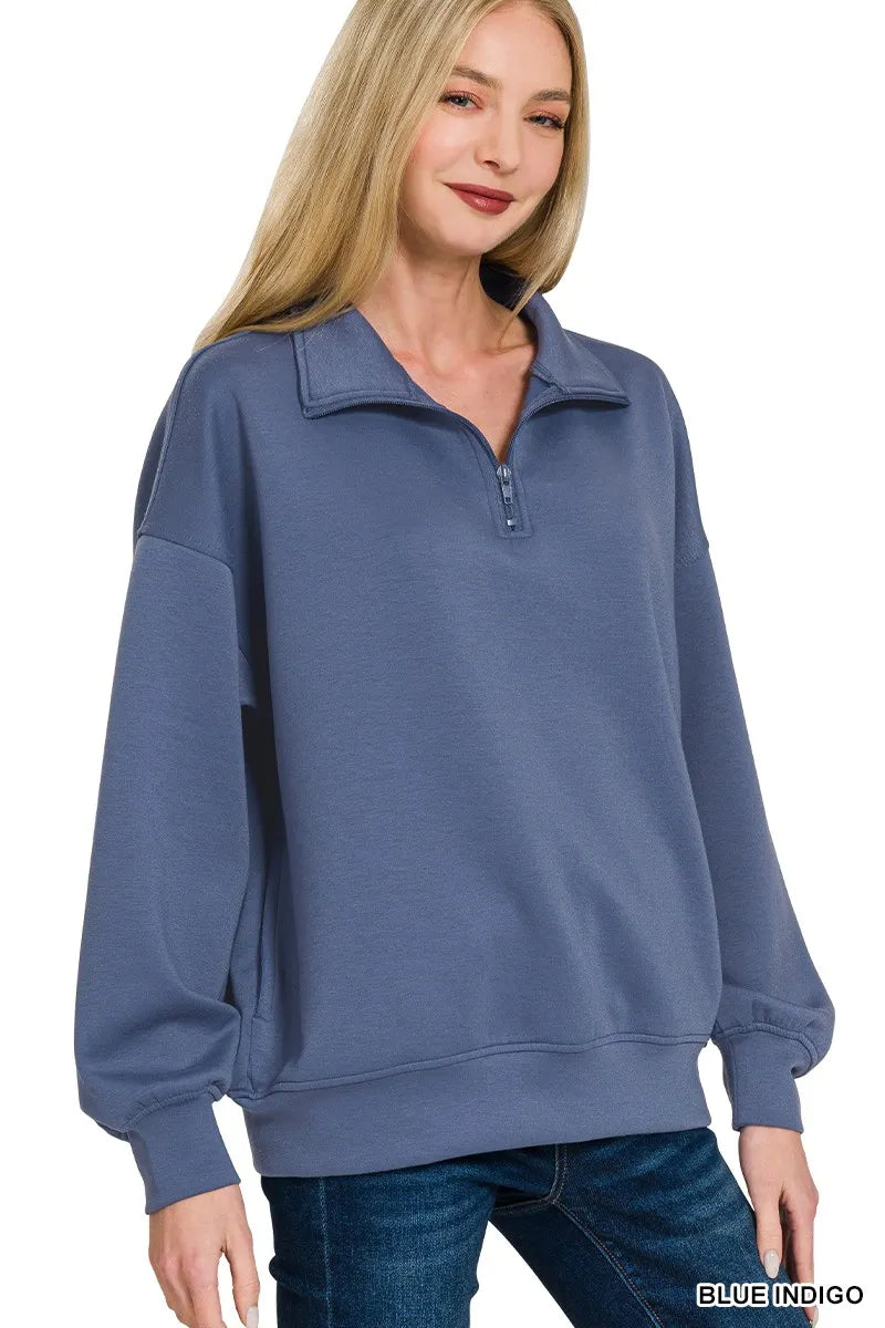 Zenana Scuba Quarter-Zip Sweatshirt