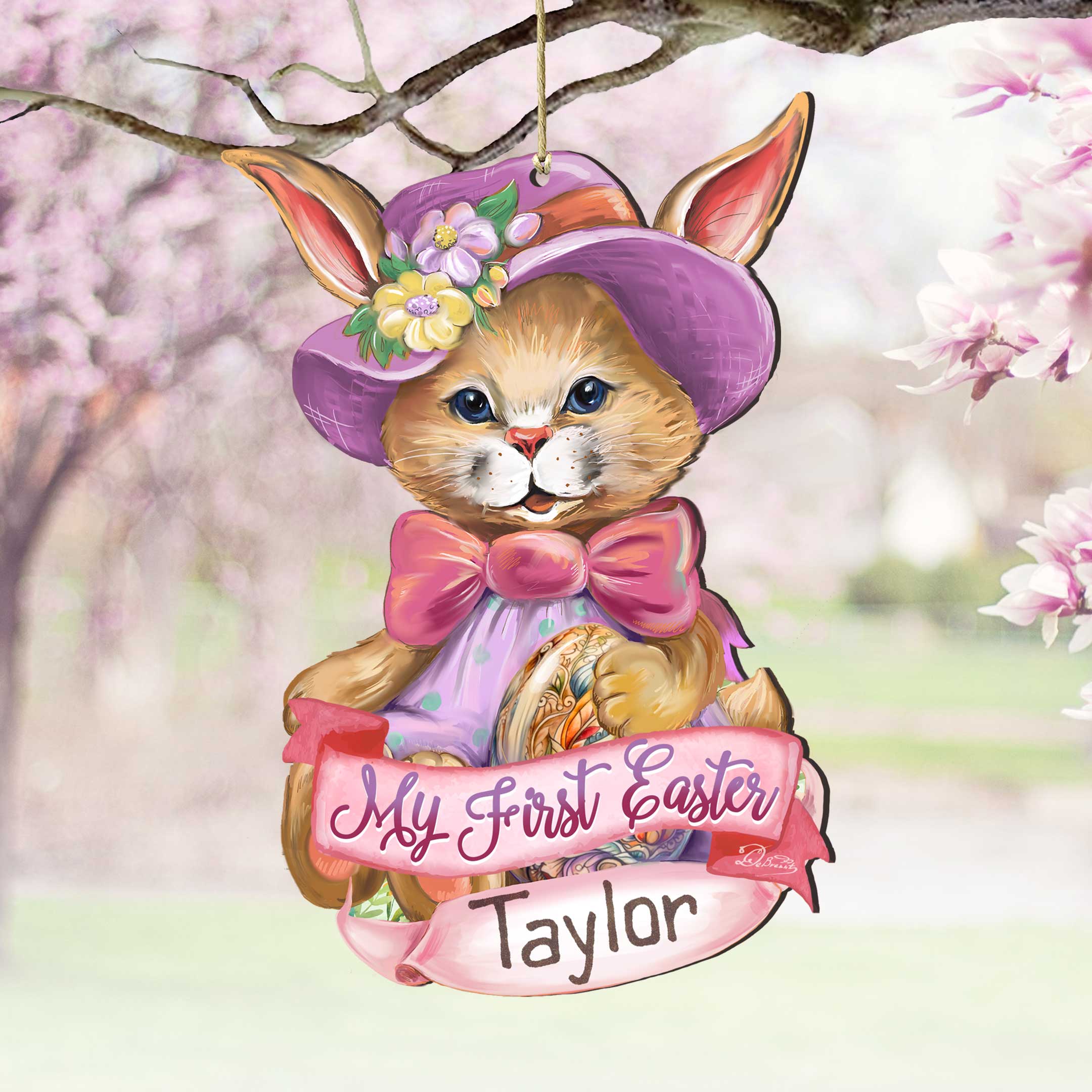 Personalized Baby Gift, Easter Wooden Ornament, Easter Basket Tag  - Baby Name My First Easter Bunny Wooden Ornaments by G. Debrekht Easter Spring Decor - 8652783P-24